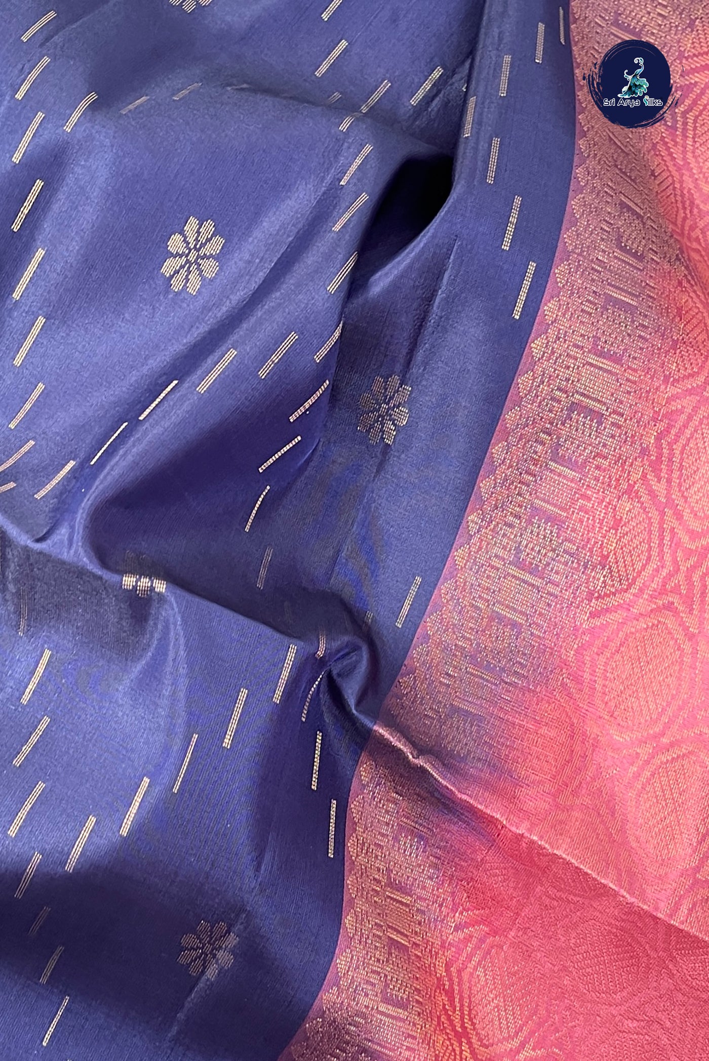 Navy Blue Half Pure Silk Saree With Zari Woven Pattern