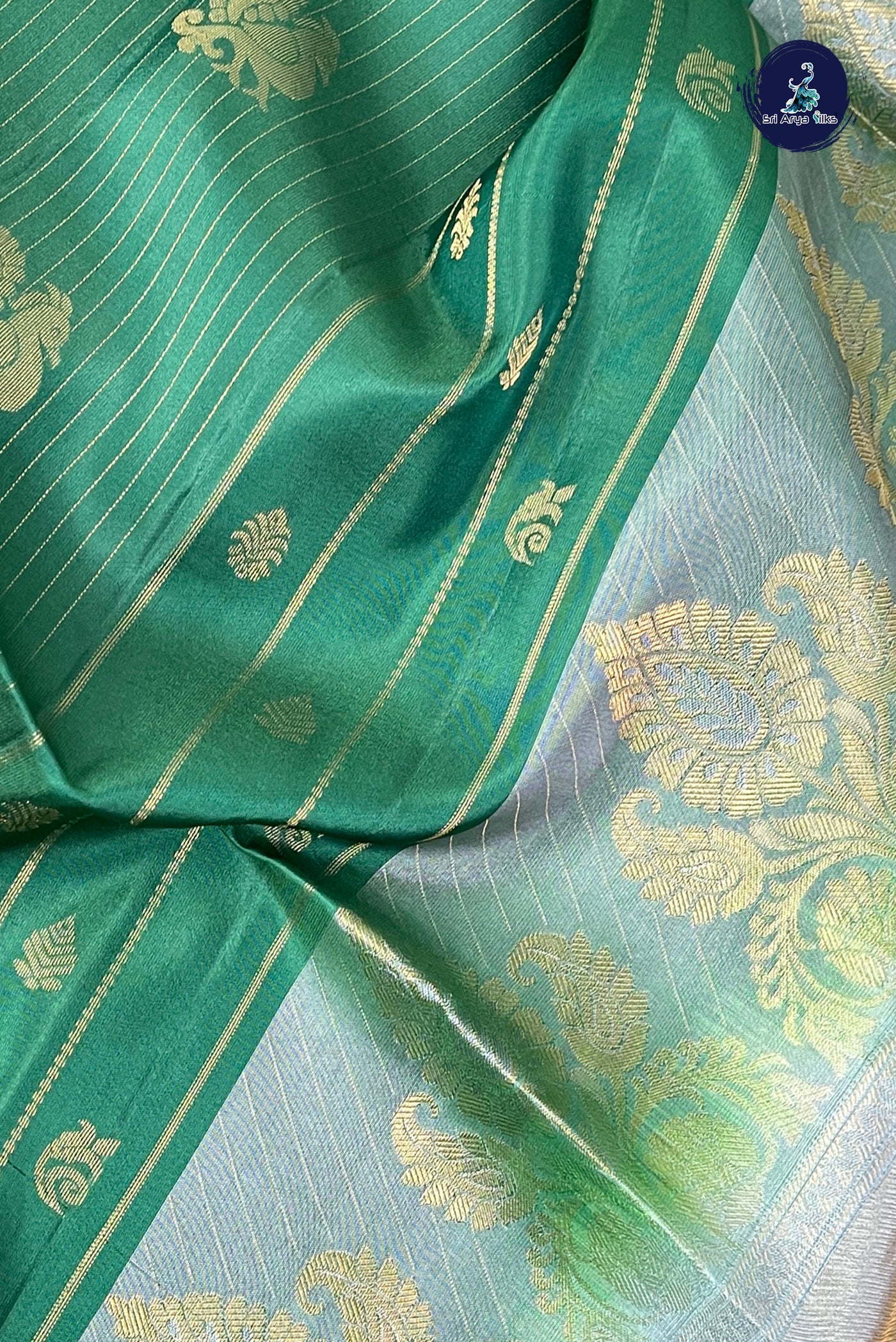 Bottle Green Half Pure Silk Saree With Zari Woven Pattern
