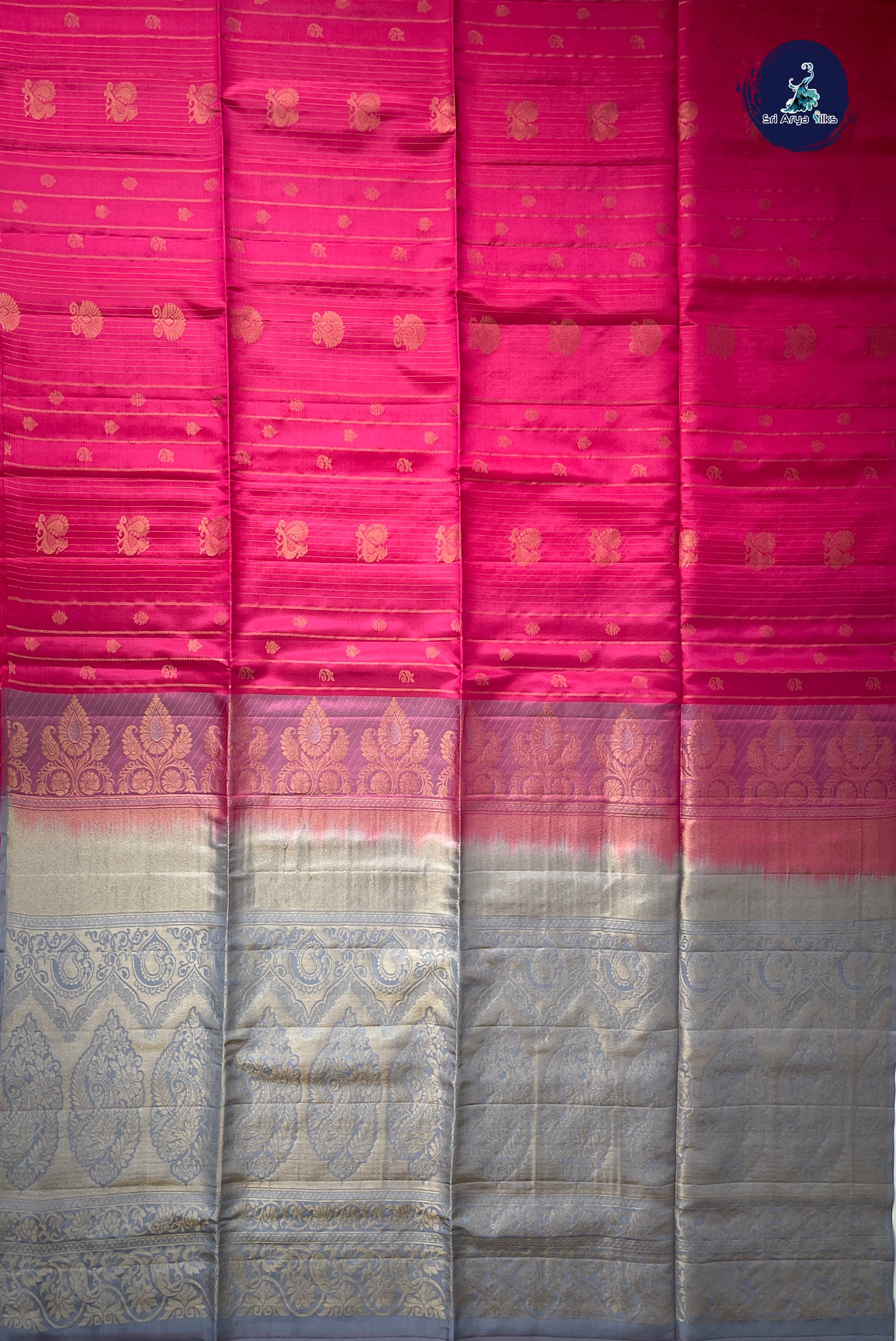 Dark Pink Half Pure Silk Saree With Zari Woven Pattern