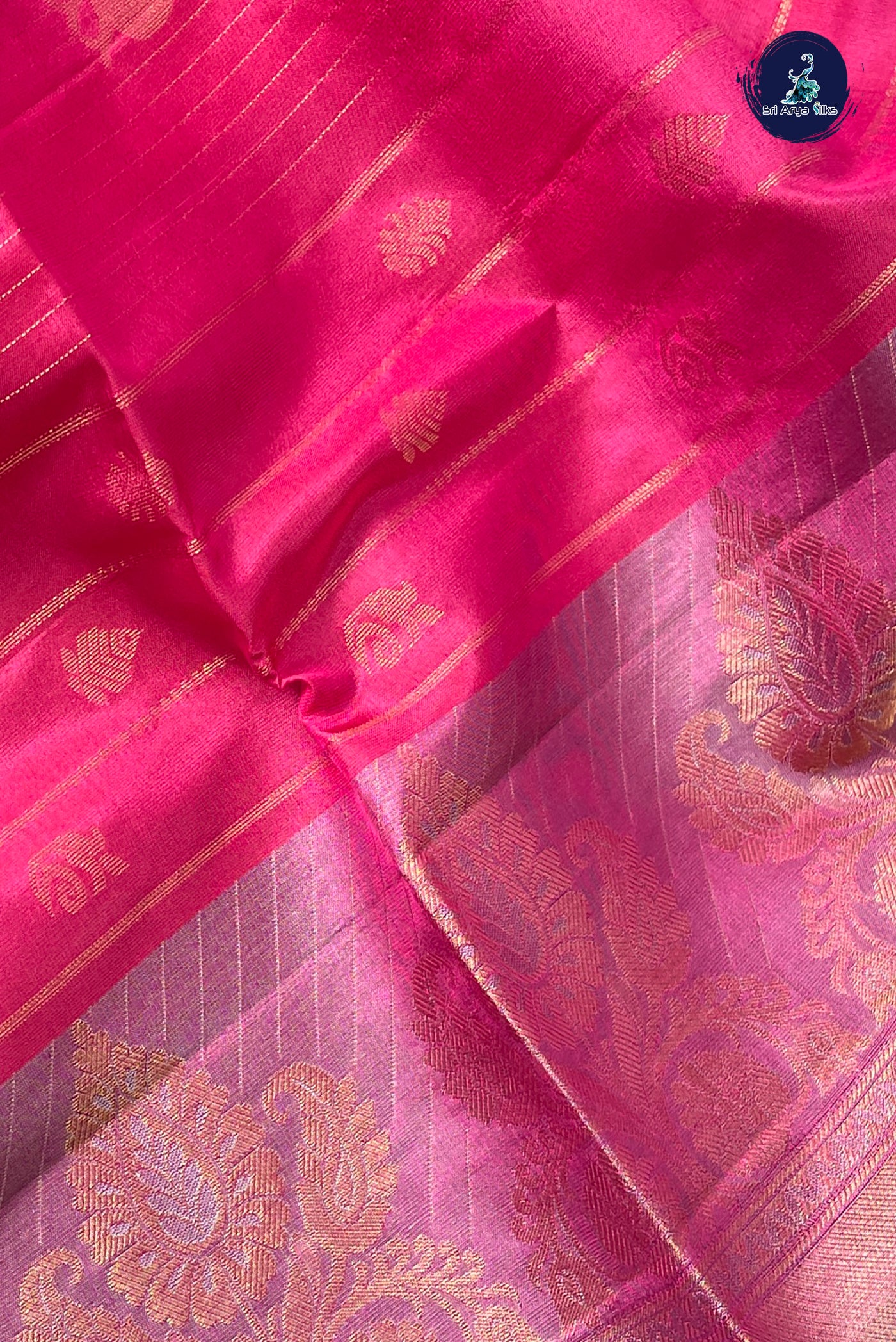 Dark Pink Half Pure Silk Saree With Zari Woven Pattern