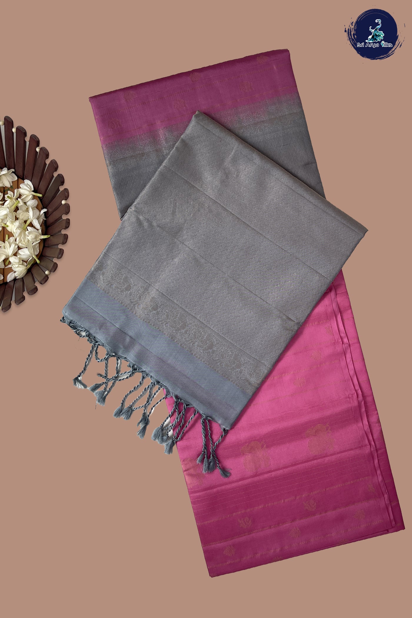 Pink Half Pure Silk Saree With Zari Woven Pattern