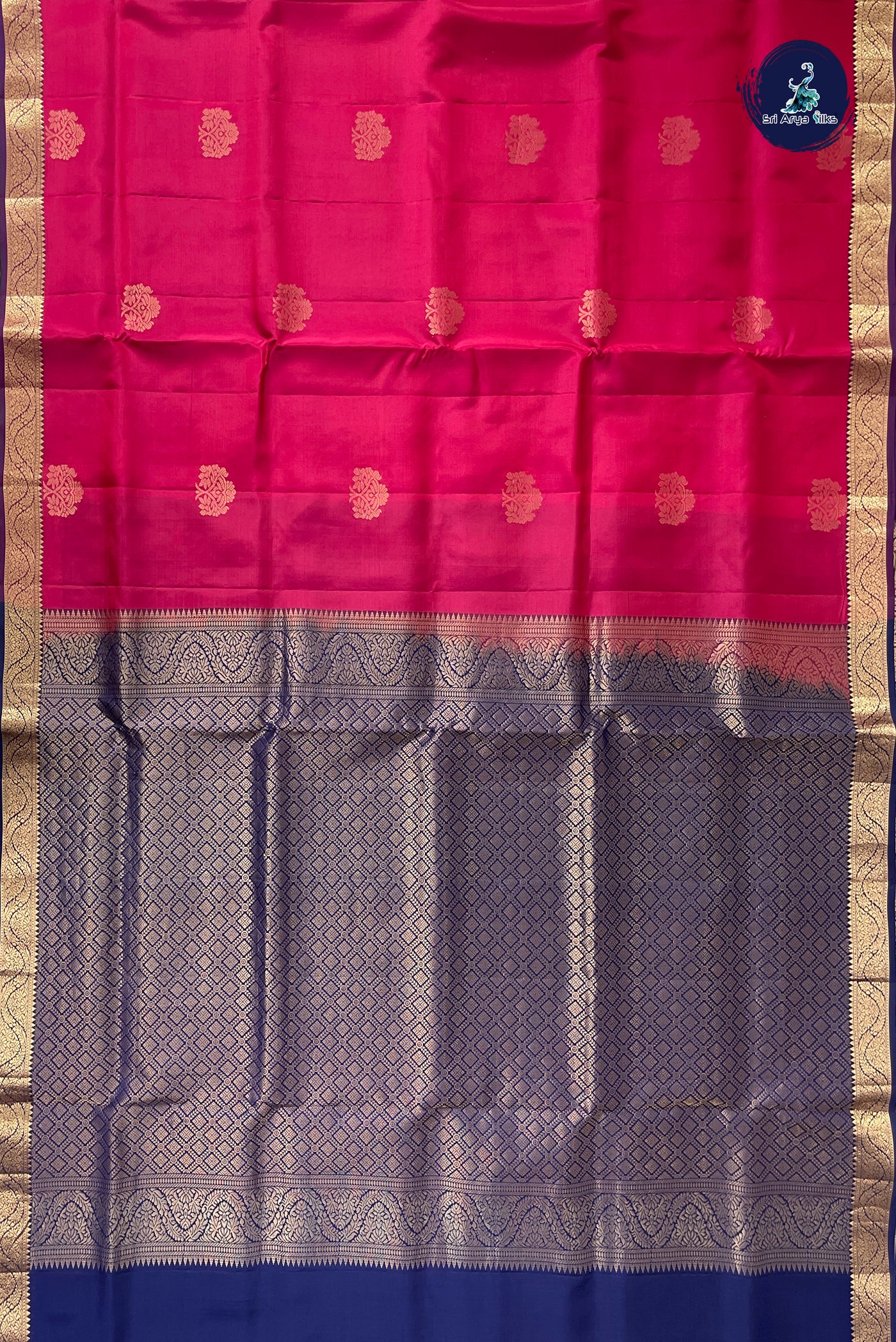Dark Pink Half Pure Silk Saree With Zari Buttas Pattern