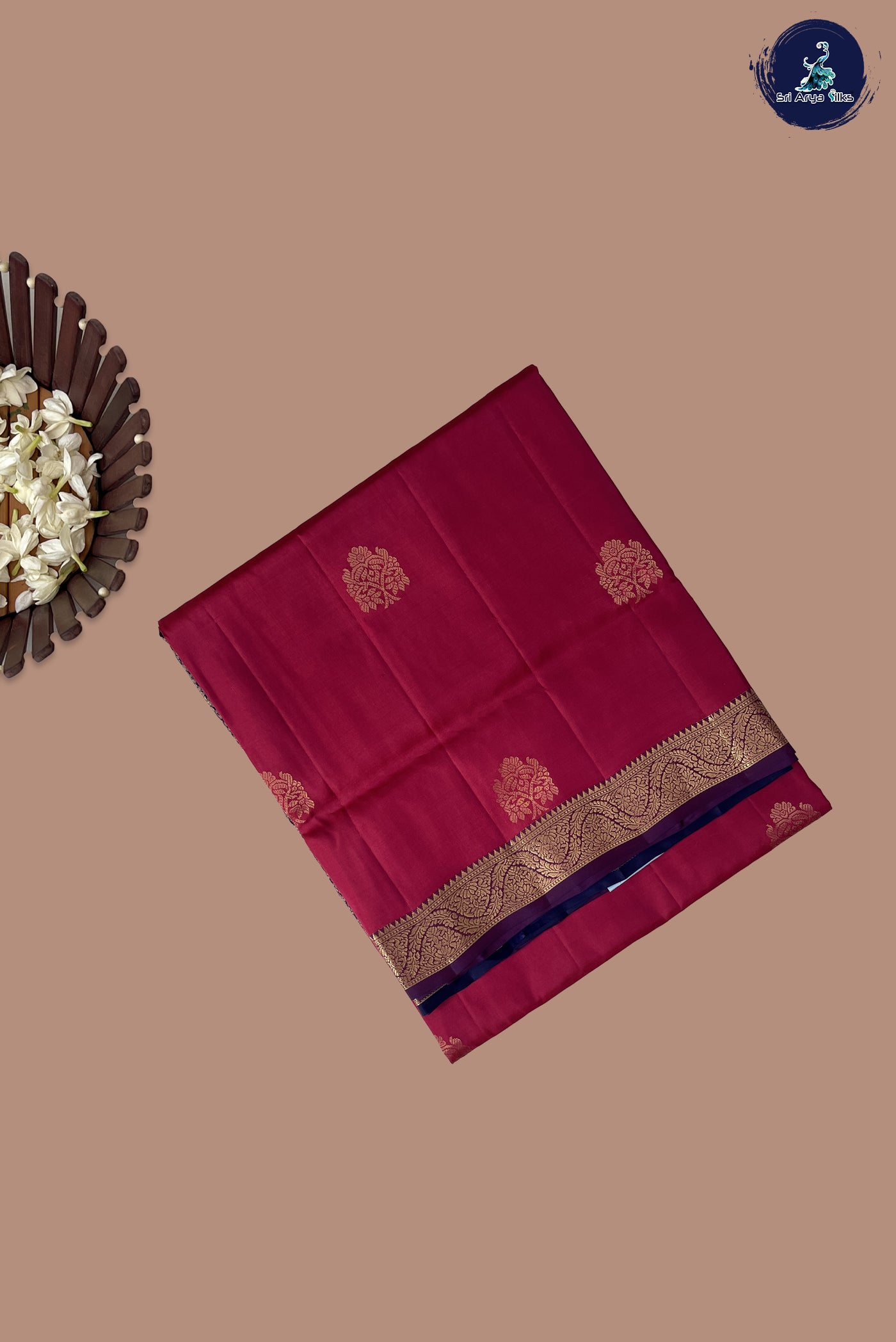 Dark Pink Half Pure Silk Saree With Zari Buttas Pattern