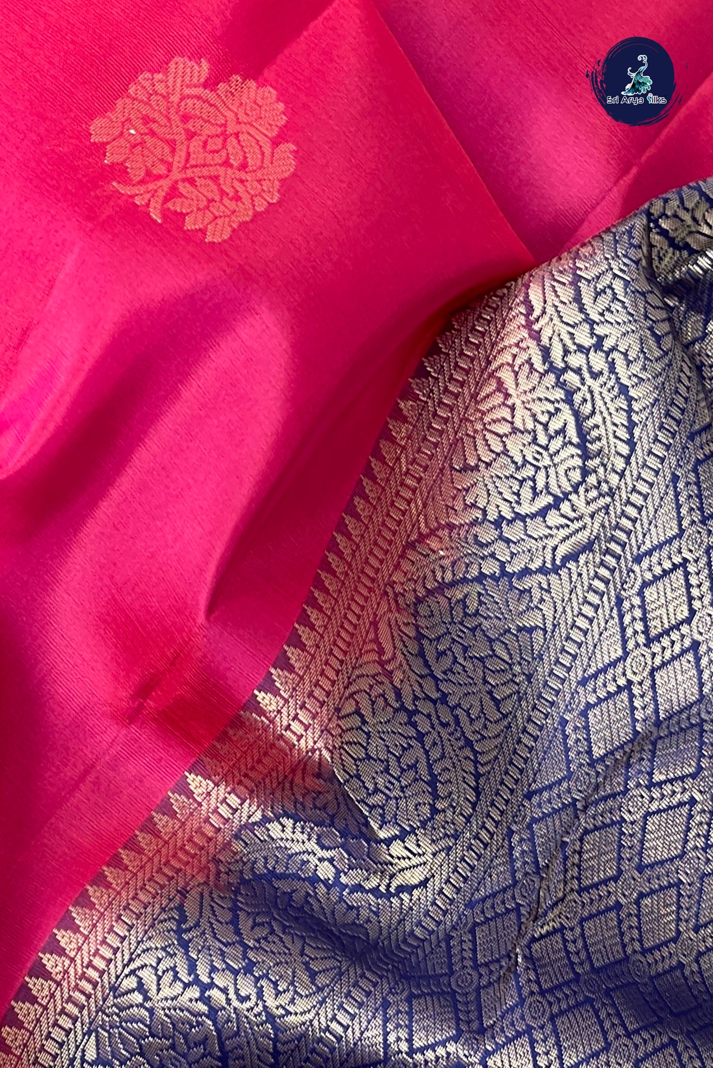 Dark Pink Half Pure Silk Saree With Zari Buttas Pattern