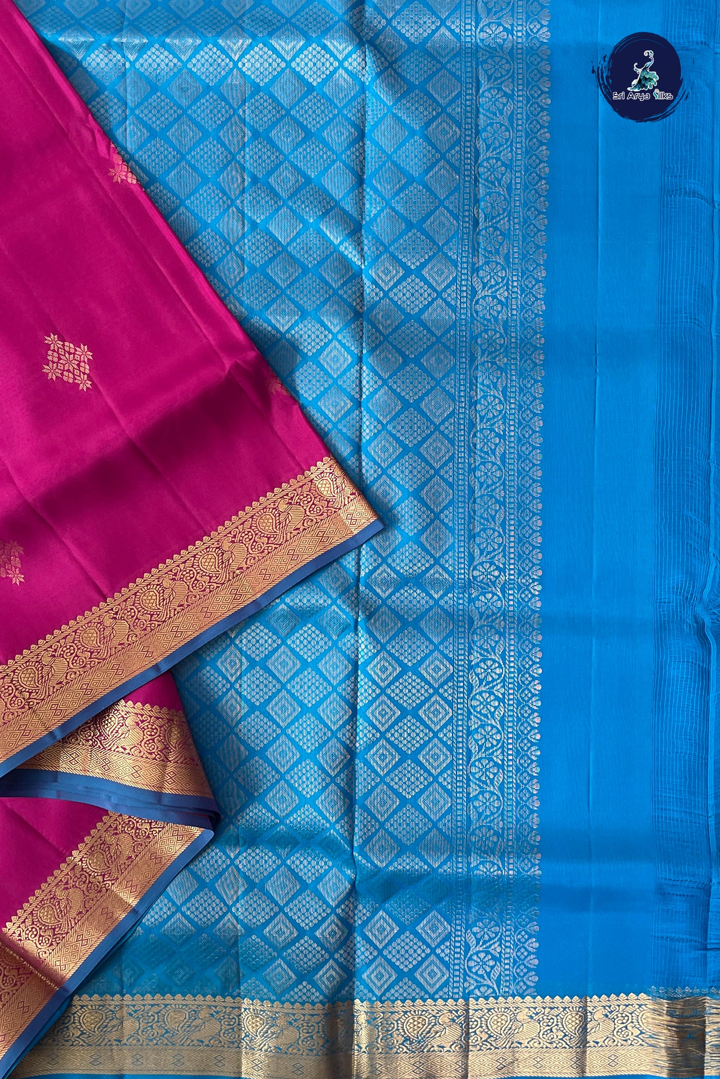 Rani Pink Half Pure Silk Saree With Zari Buttas Pattern