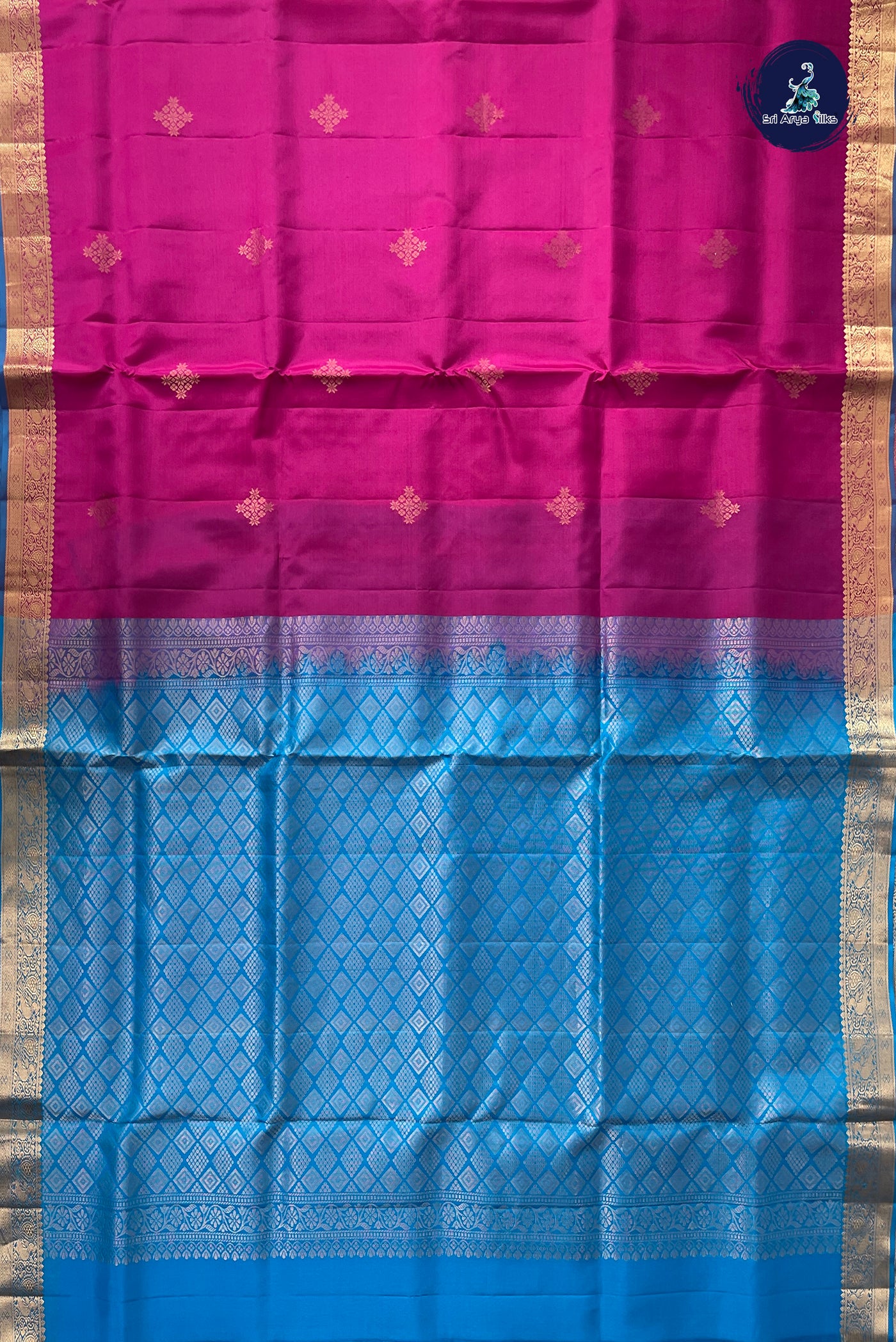 Rani Pink Half Pure Silk Saree With Zari Buttas Pattern