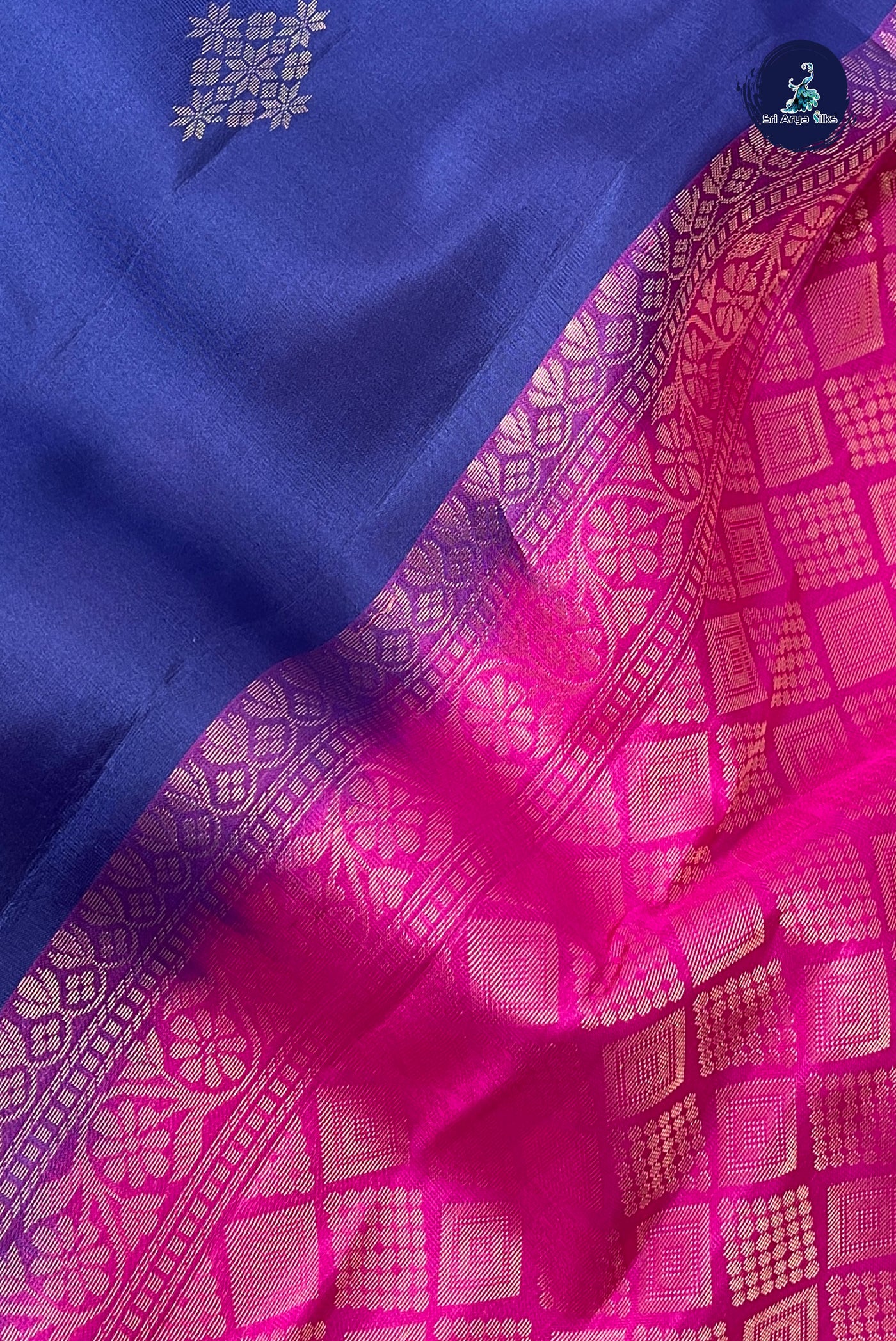 Navy Blue Half Pure Silk Saree With Zari Buttas Pattern