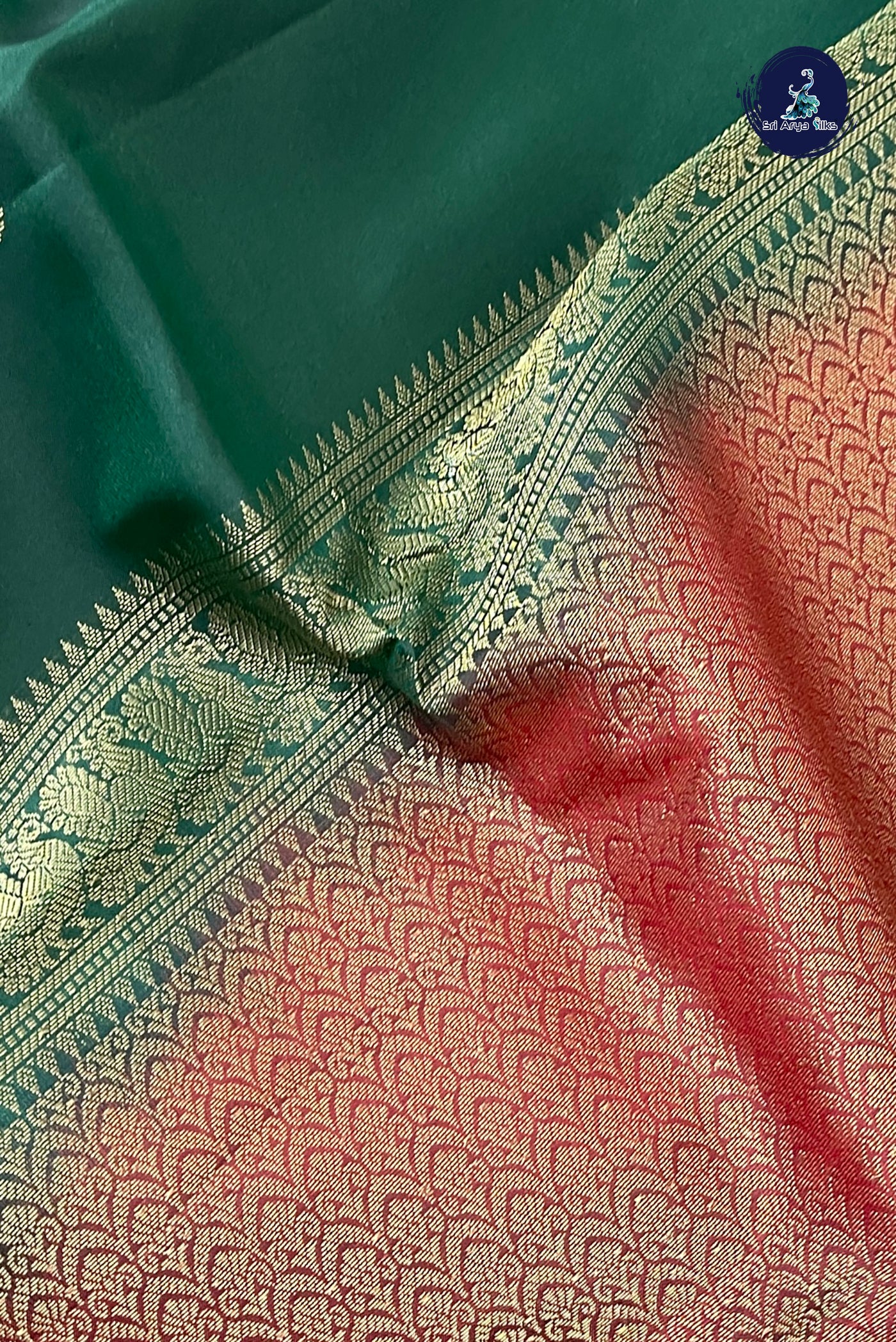 Bottle Green Half Pure Silk Saree With Zari Buttas Pattern