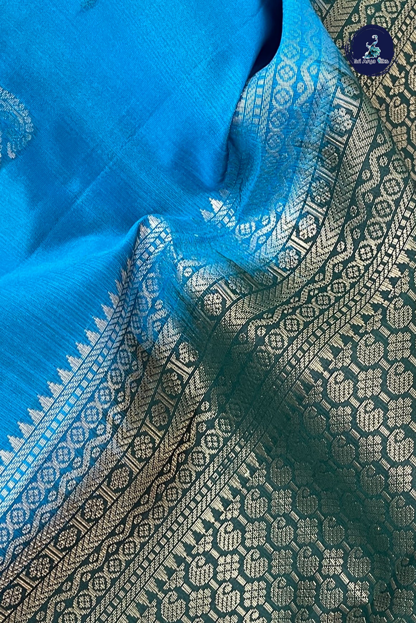 Copper Sulphate Blue Half Pure Silk Saree With Zari Buttas Pattern