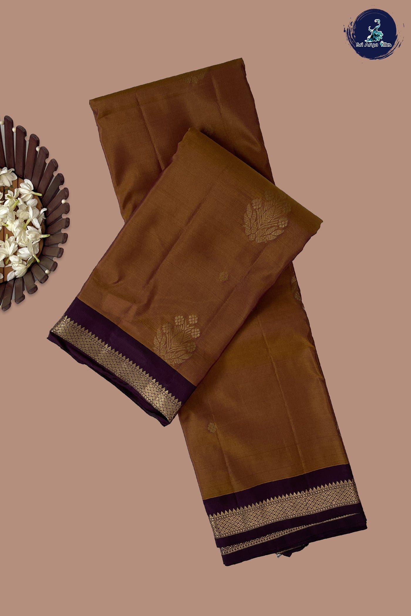 Honey Brown  Half Pure Silk Saree With Zari Buttas Pattern