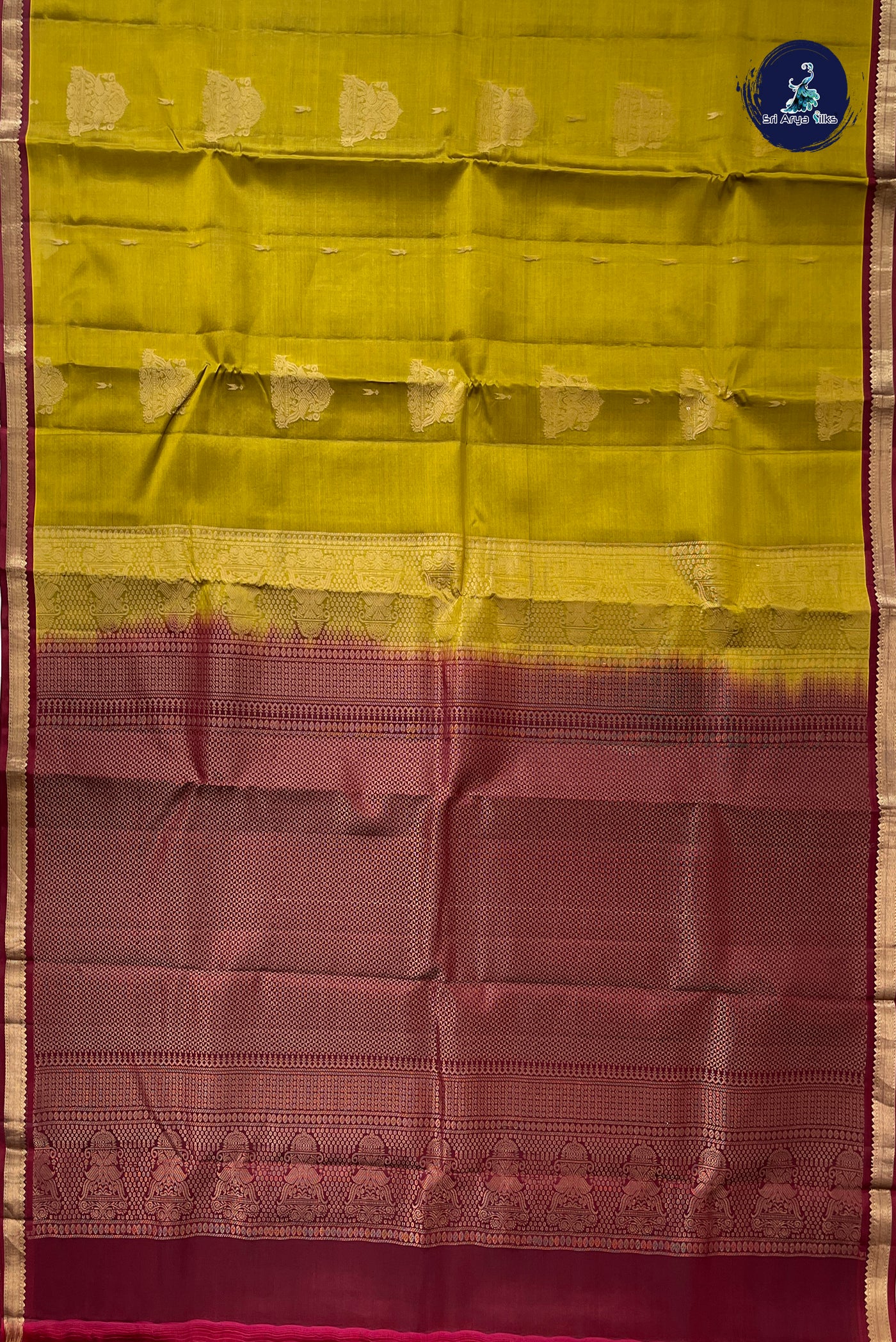 Golden Mustard Half Pure Silk Saree With Zari Buttas Pattern