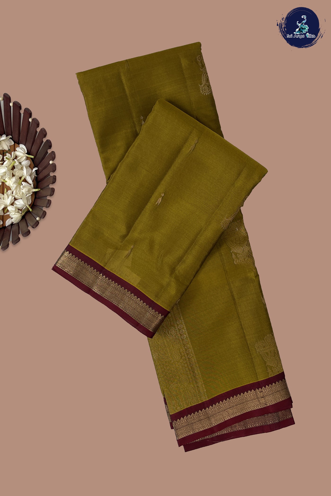 Golden Mustard Half Pure Silk Saree With Zari Buttas Pattern