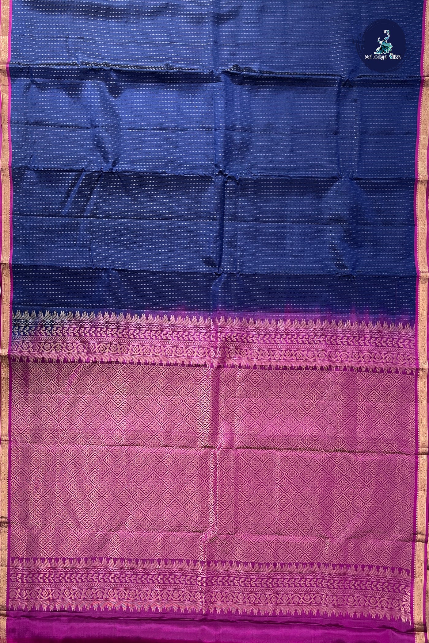 Navy Blue Half Pure Silk Saree With Zari Buttas Pattern