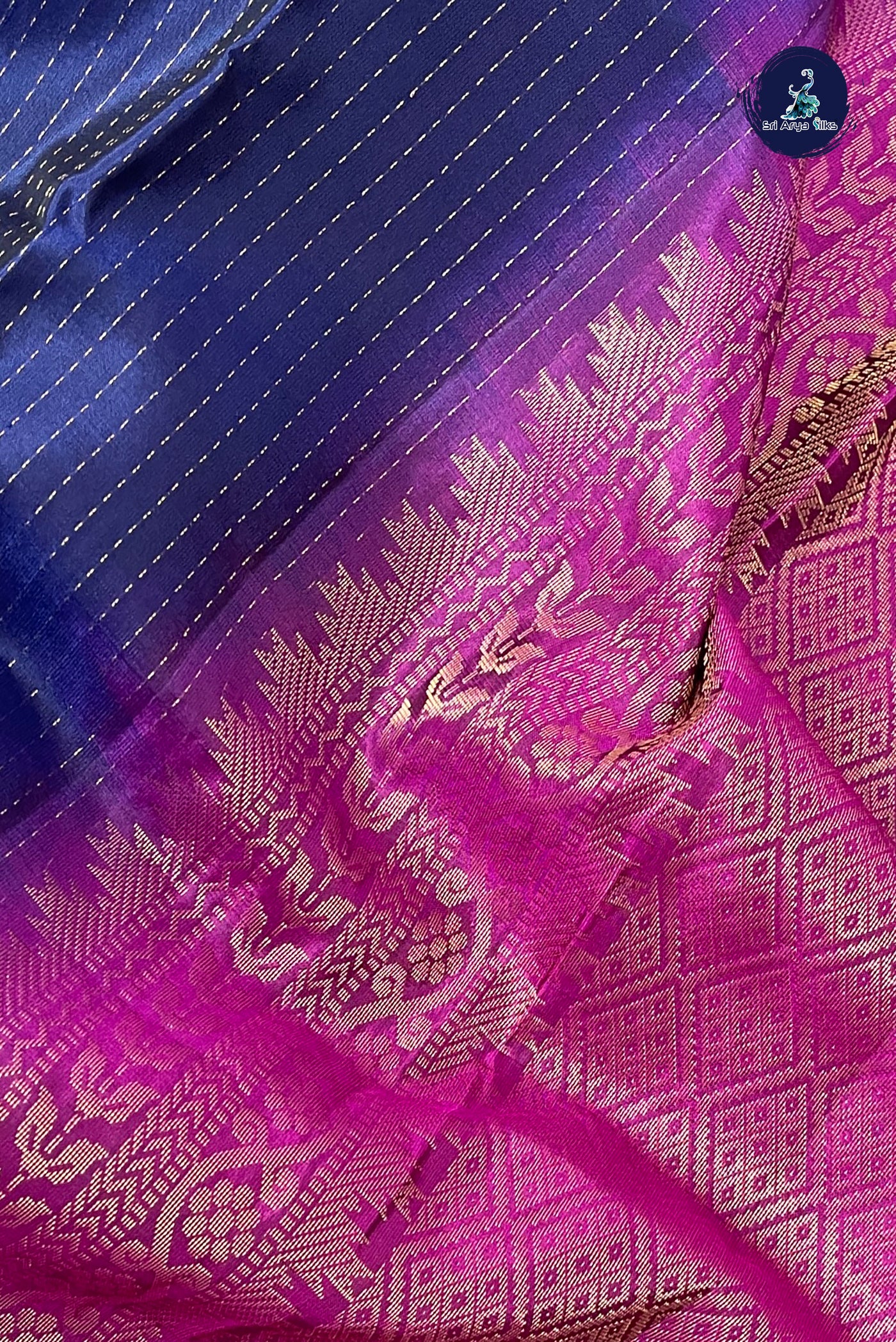 Navy Blue Half Pure Silk Saree With Zari Buttas Pattern