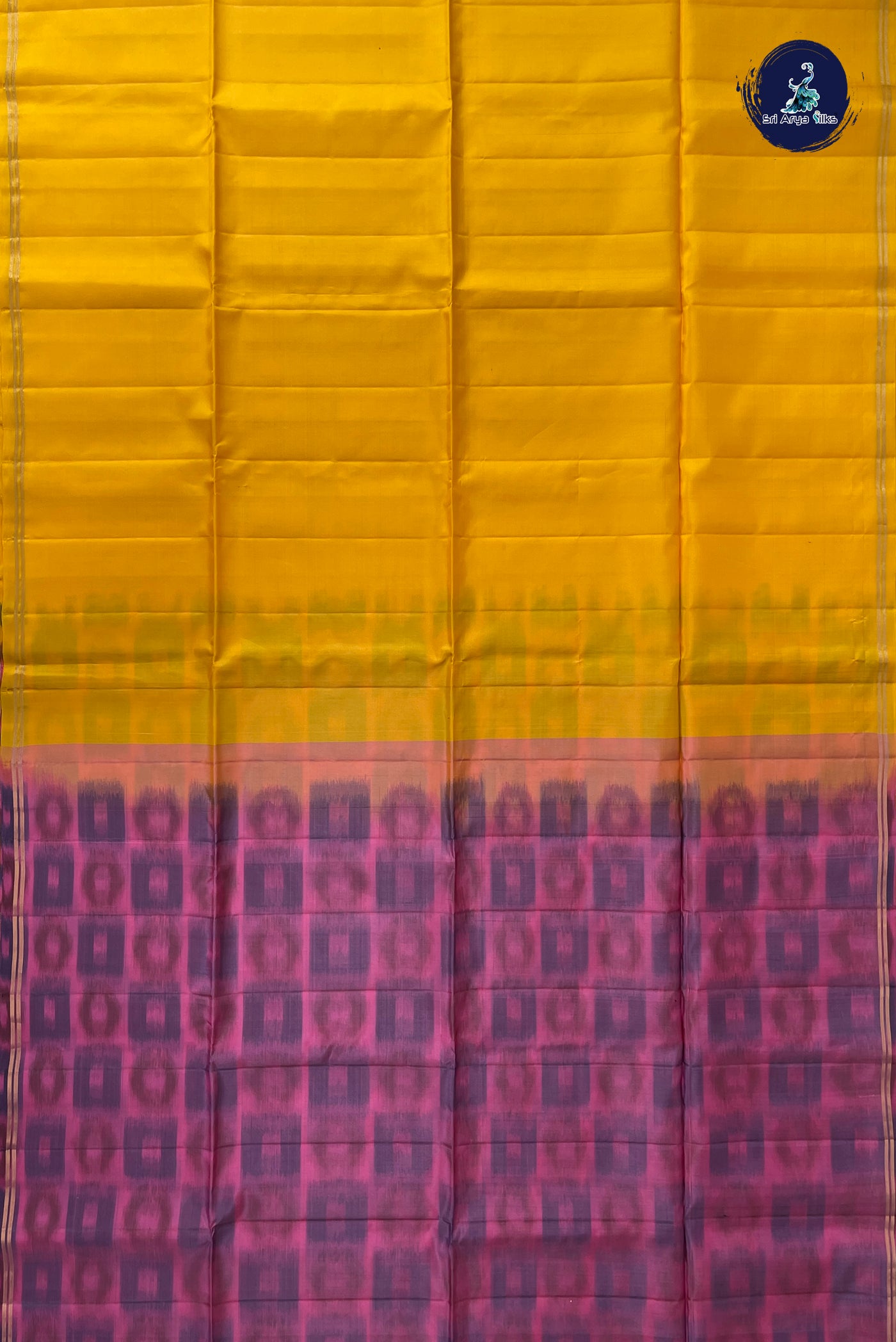 Yellow Half Pure Silk Saree With Plain Pattern