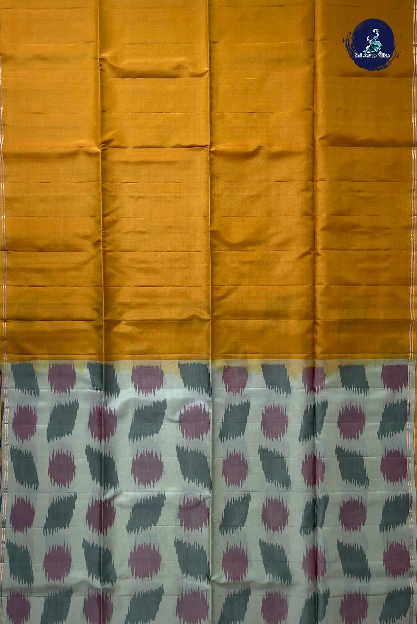 Mustard Yellow Half Pure Silk Saree With Plain Pattern