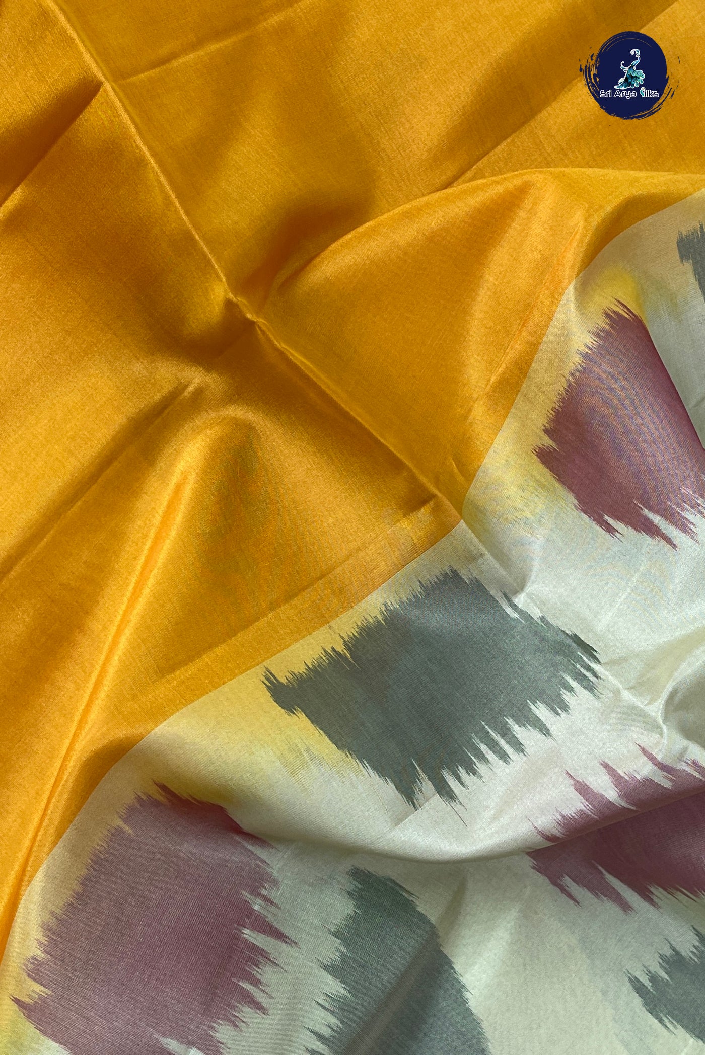 Mustard Yellow Half Pure Silk Saree With Plain Pattern