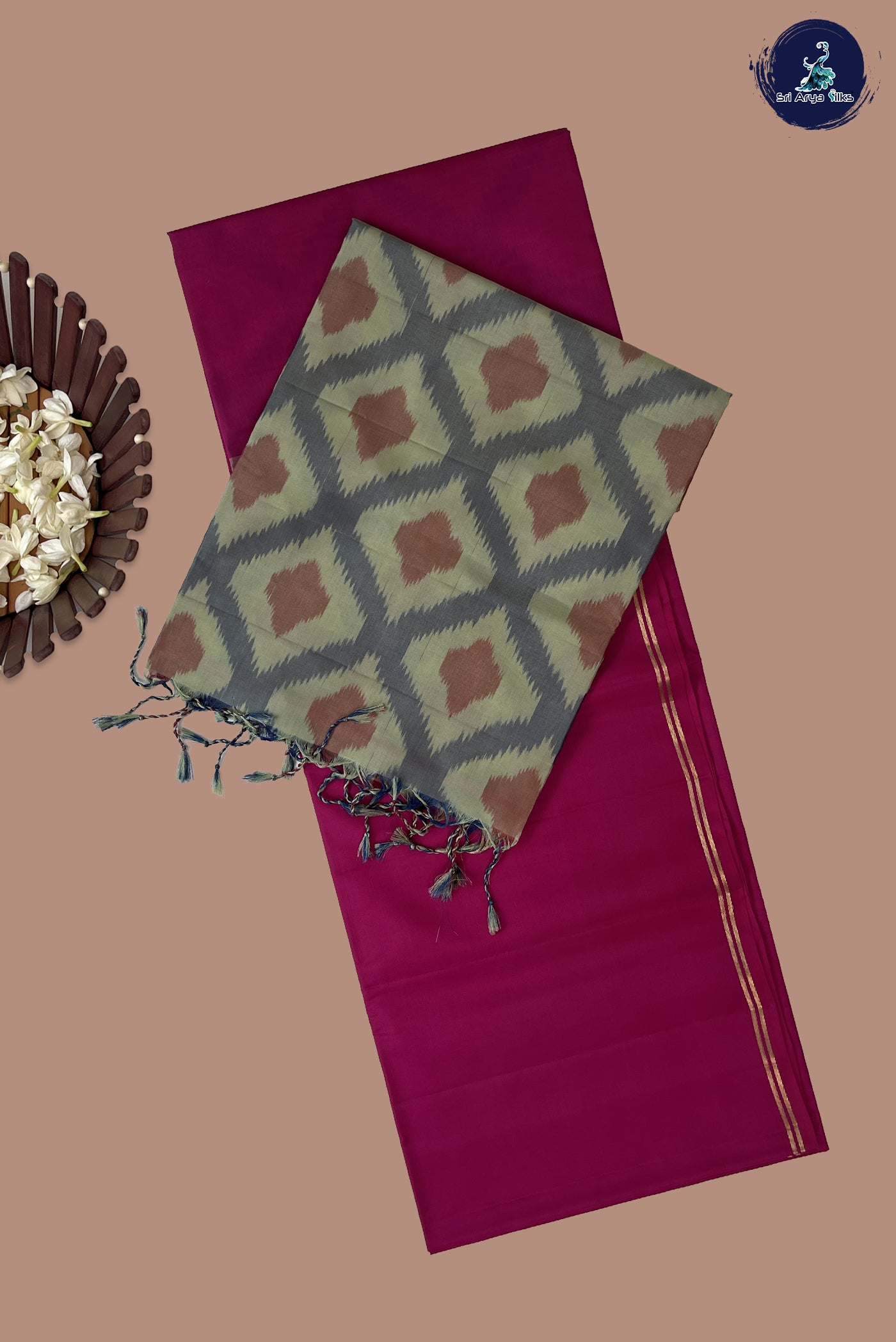 Pink Half Pure Silk Saree With Plain Pattern