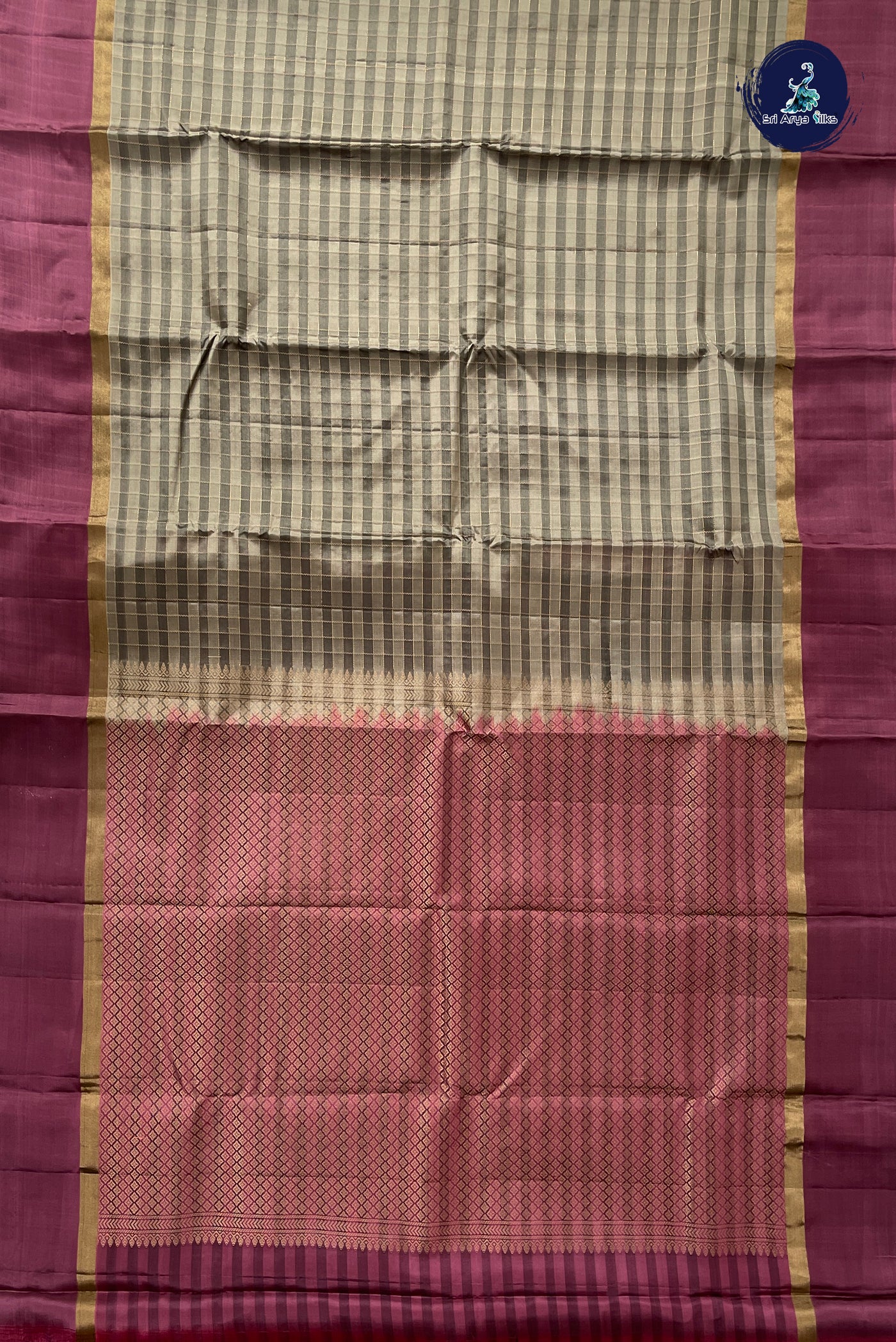 Dual Tone Grey Half Pure Silk Saree With Zari Checked Pattern