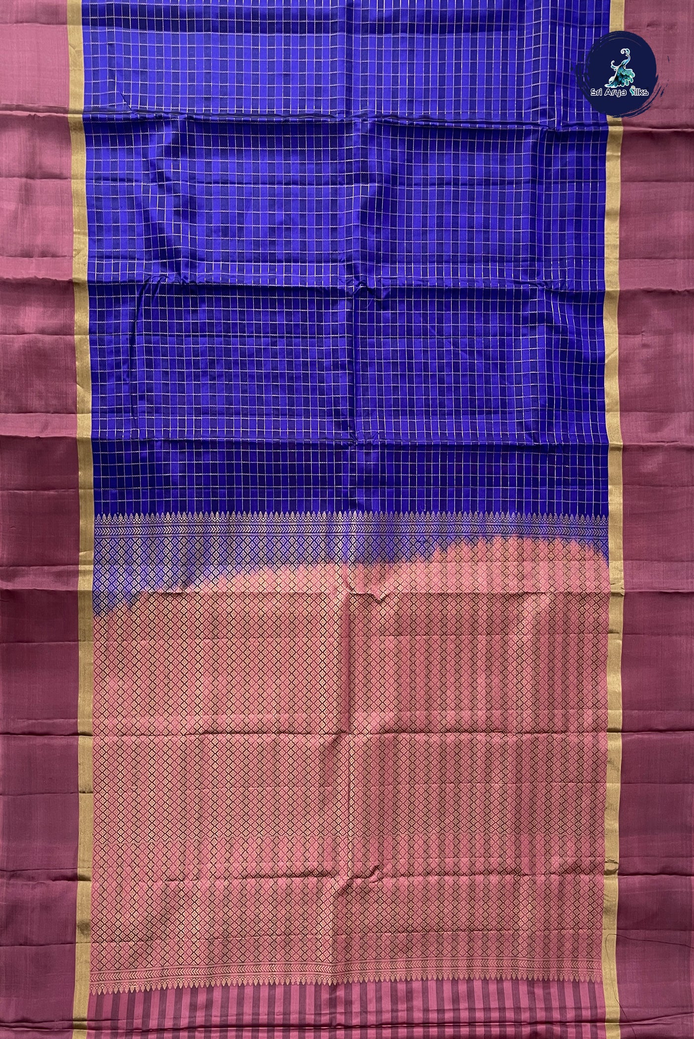 MS Blue Half Pure Silk Saree With Zari Checked Pattern