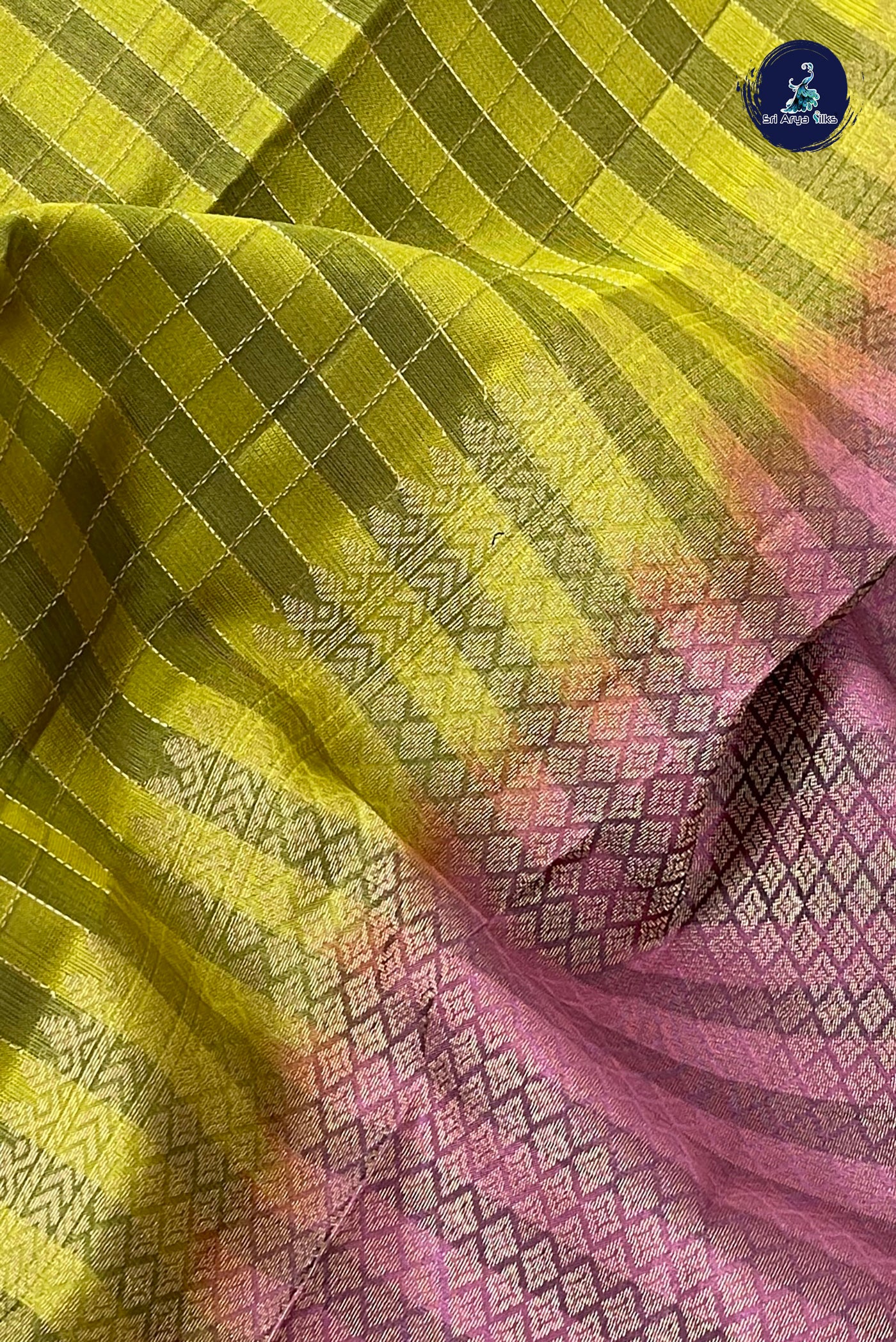 Mustard Yellow Half Pure Silk Saree With Zari Checked Pattern