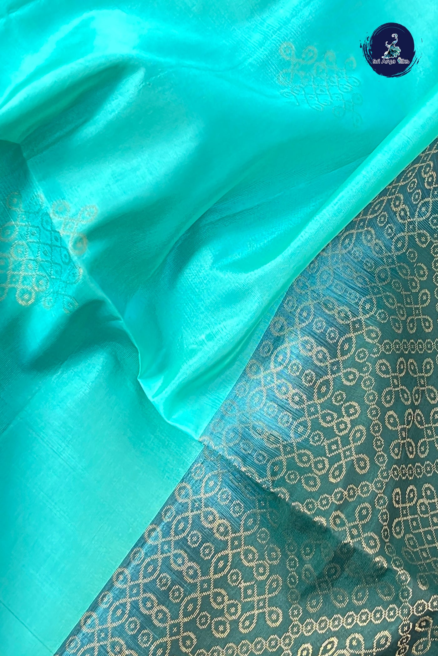 Turquoise Half Pure Silk Saree With Kolam Butta Pattern