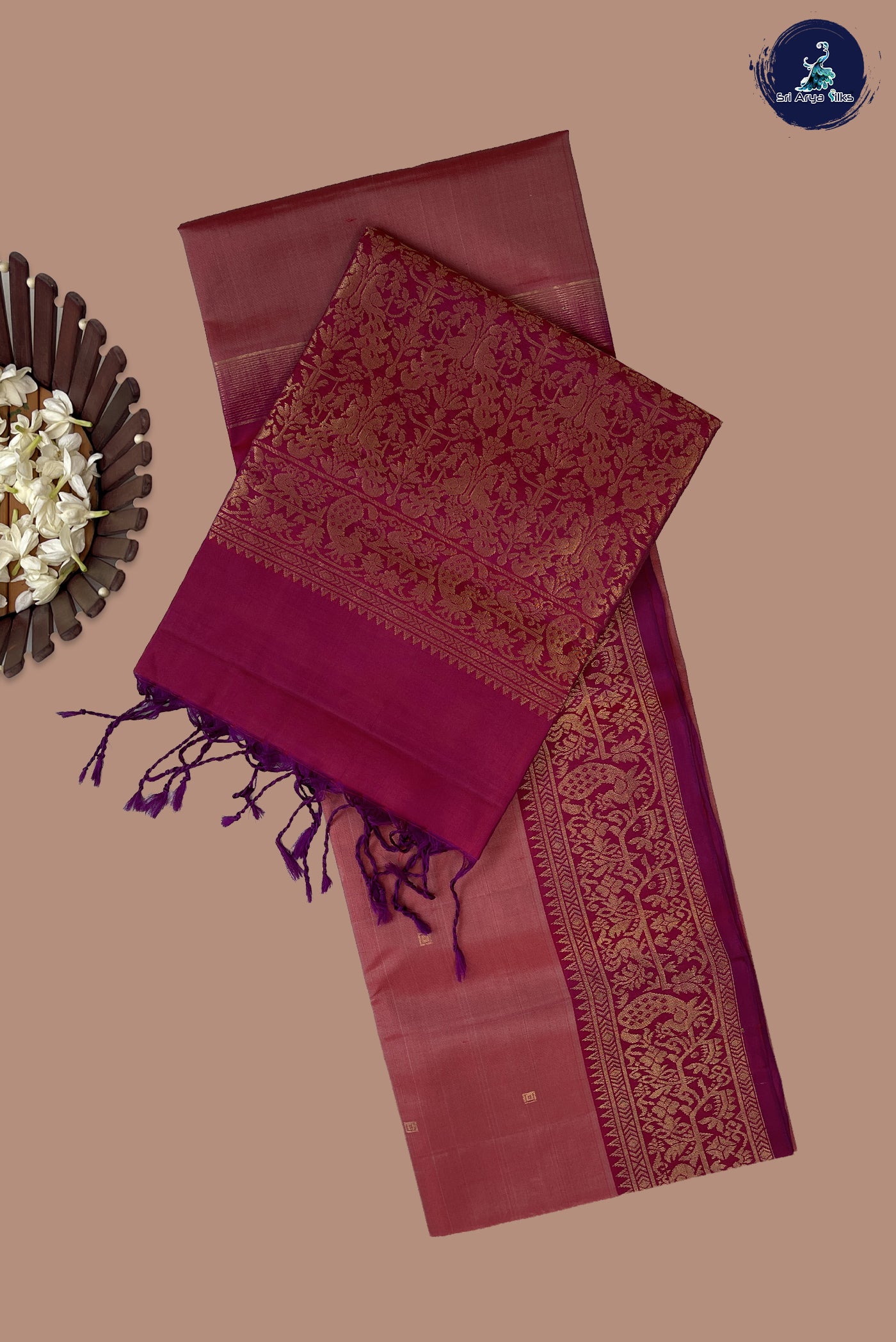 Peach Soft Silk Saree With Zari Buttas Pattern