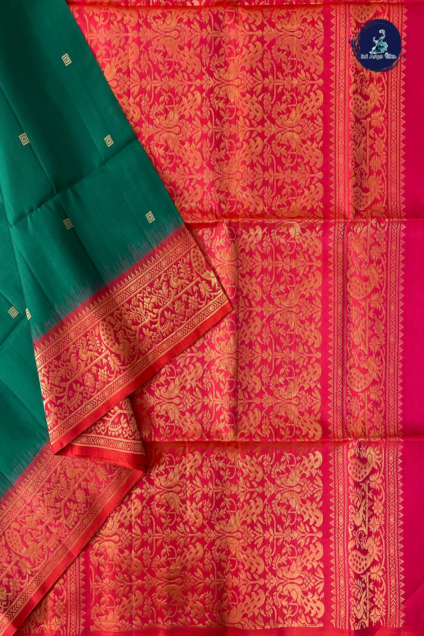 Dark Green Soft Silk Saree With Zari Buttas Pattern