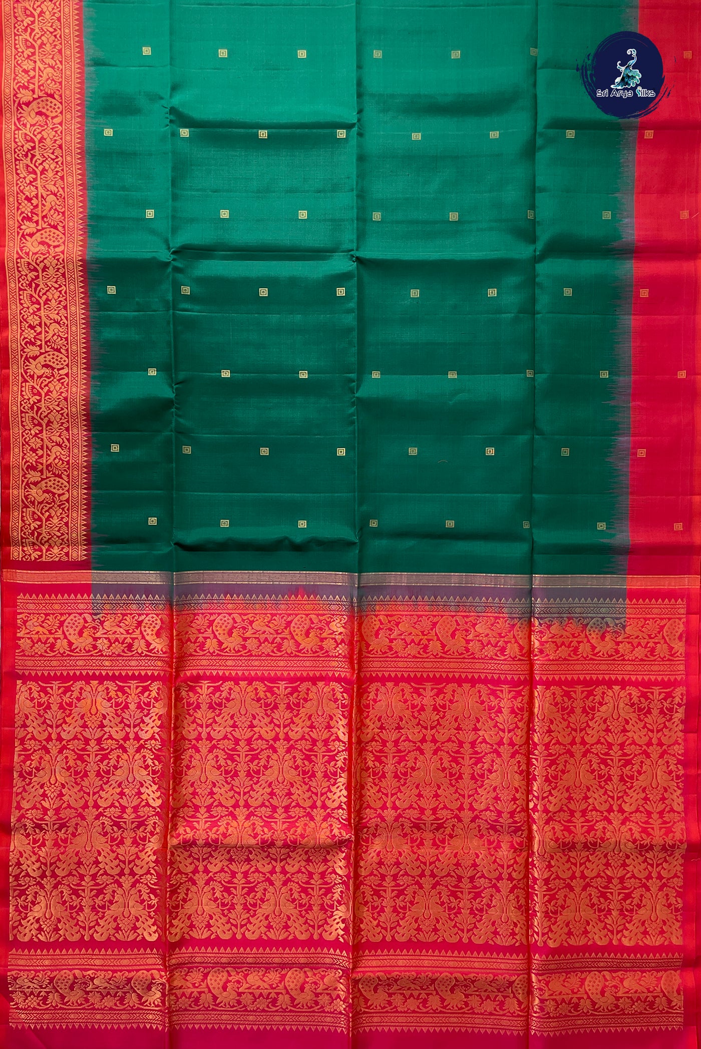 Dark Green Soft Silk Saree With Zari Buttas Pattern