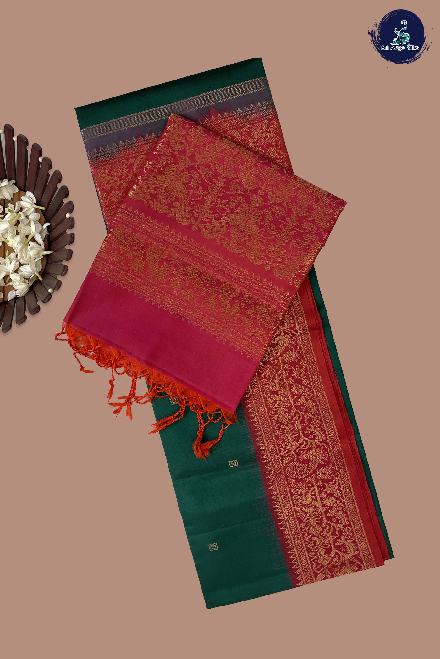 Dark Green Soft Silk Saree With Zari Buttas Pattern