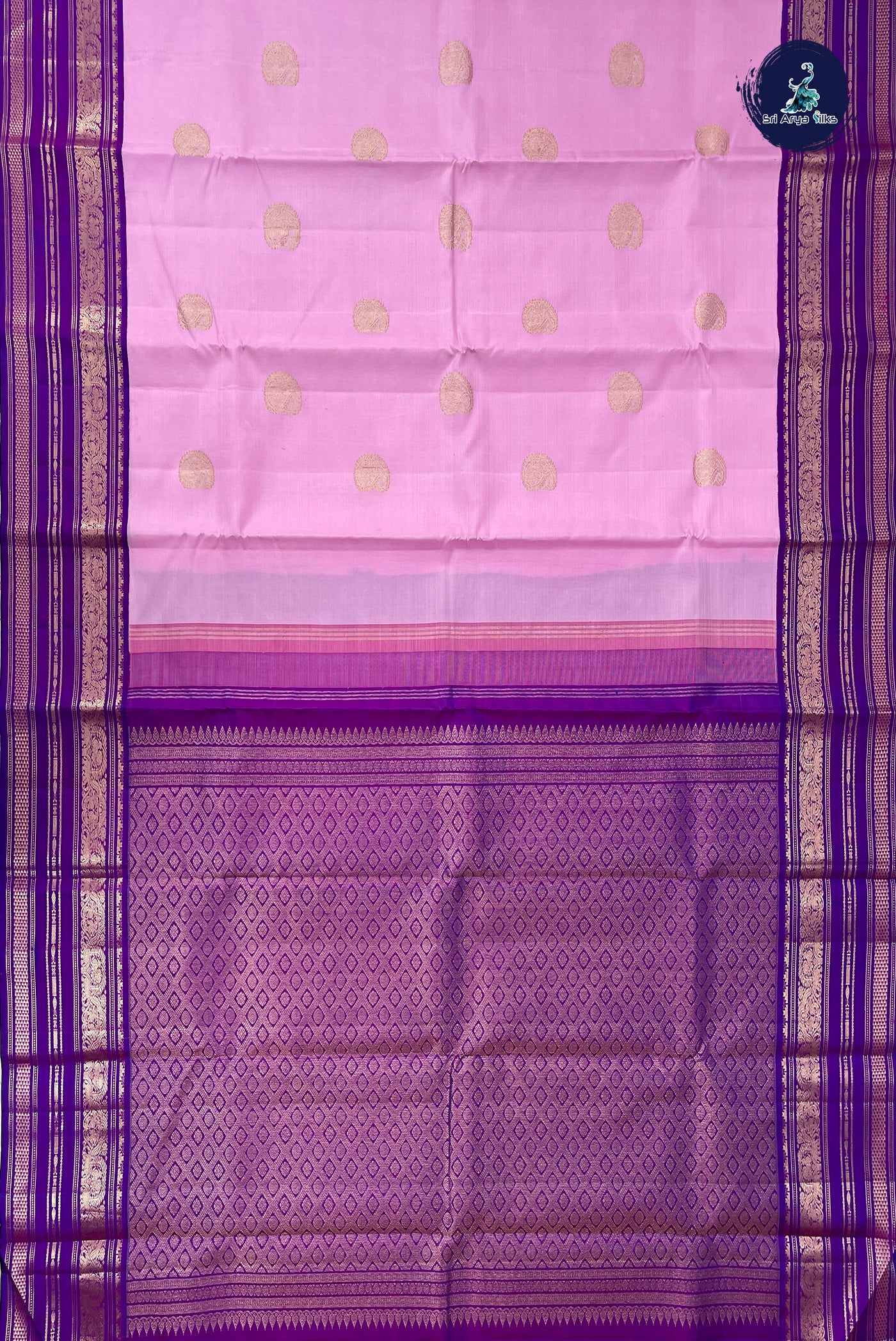 Lotus Pink Korvai Contrast Silk Saree With Zari Buttas Pattern