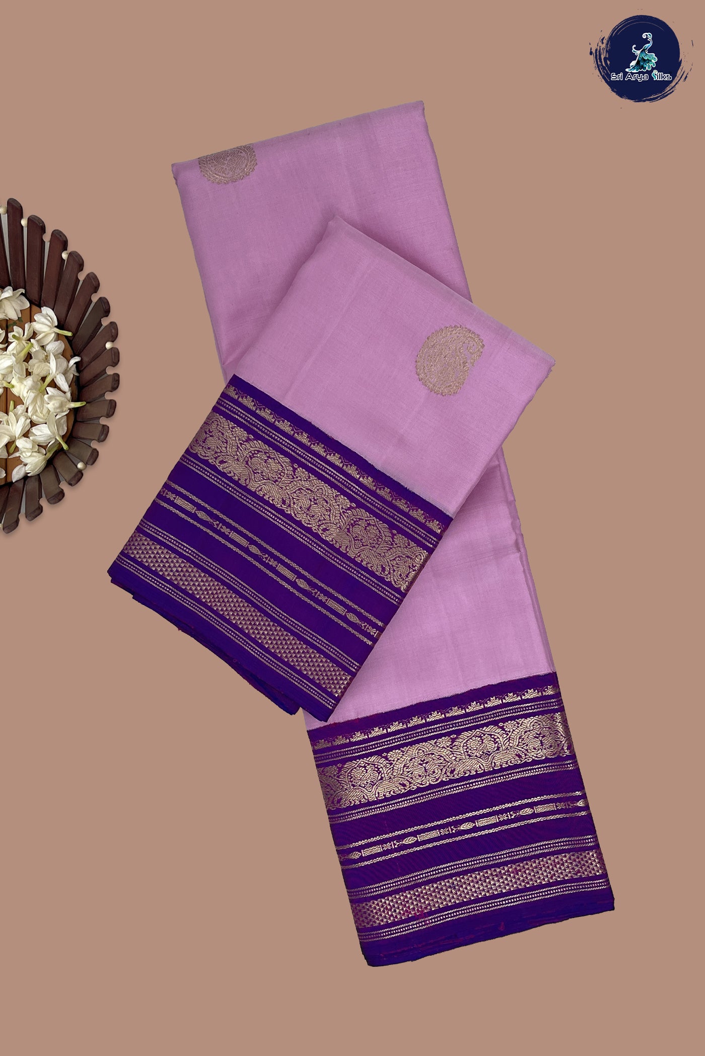 Lotus Pink Korvai Contrast Silk Saree With Zari Buttas Pattern