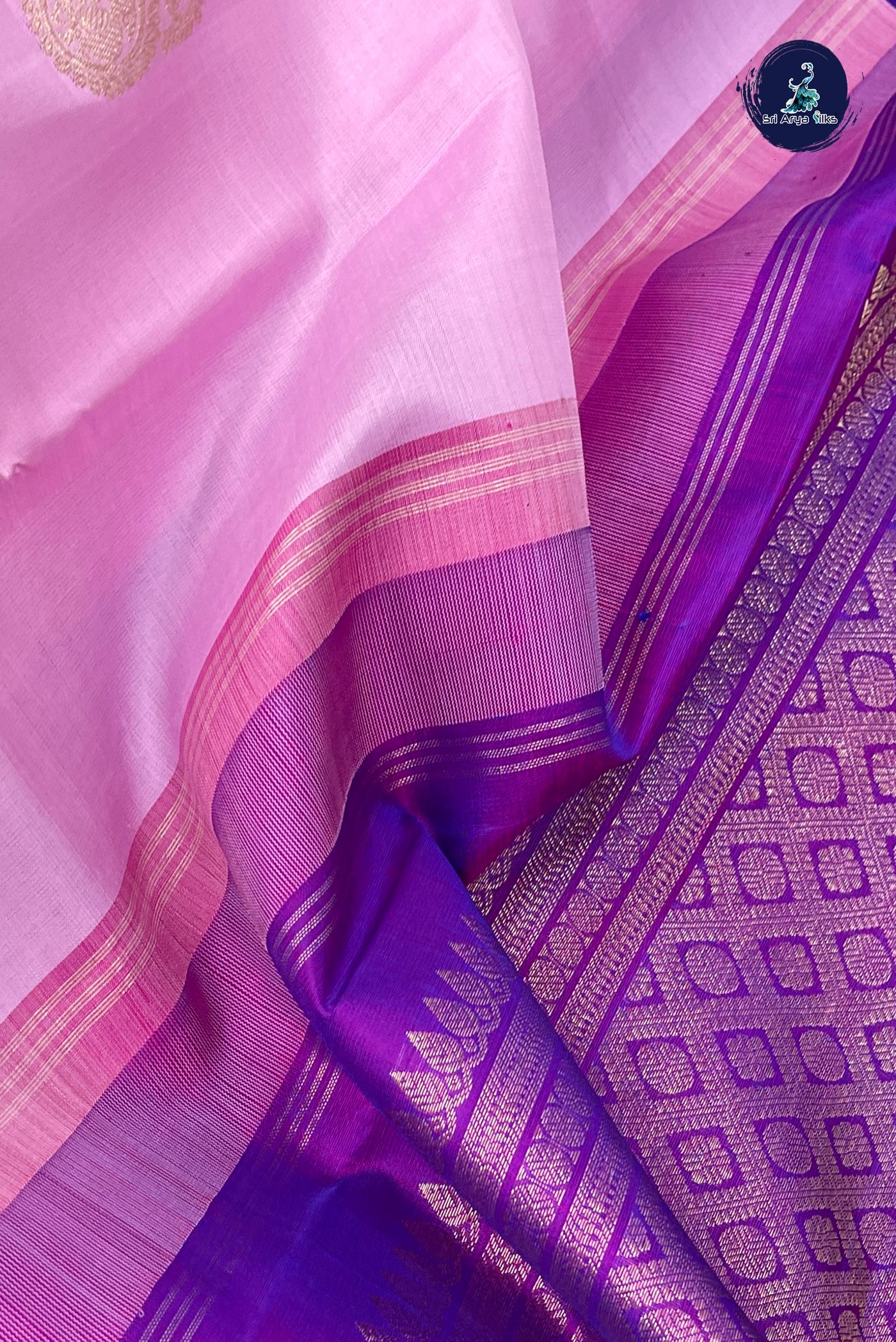 Lotus Pink Korvai Contrast Silk Saree With Zari Buttas Pattern