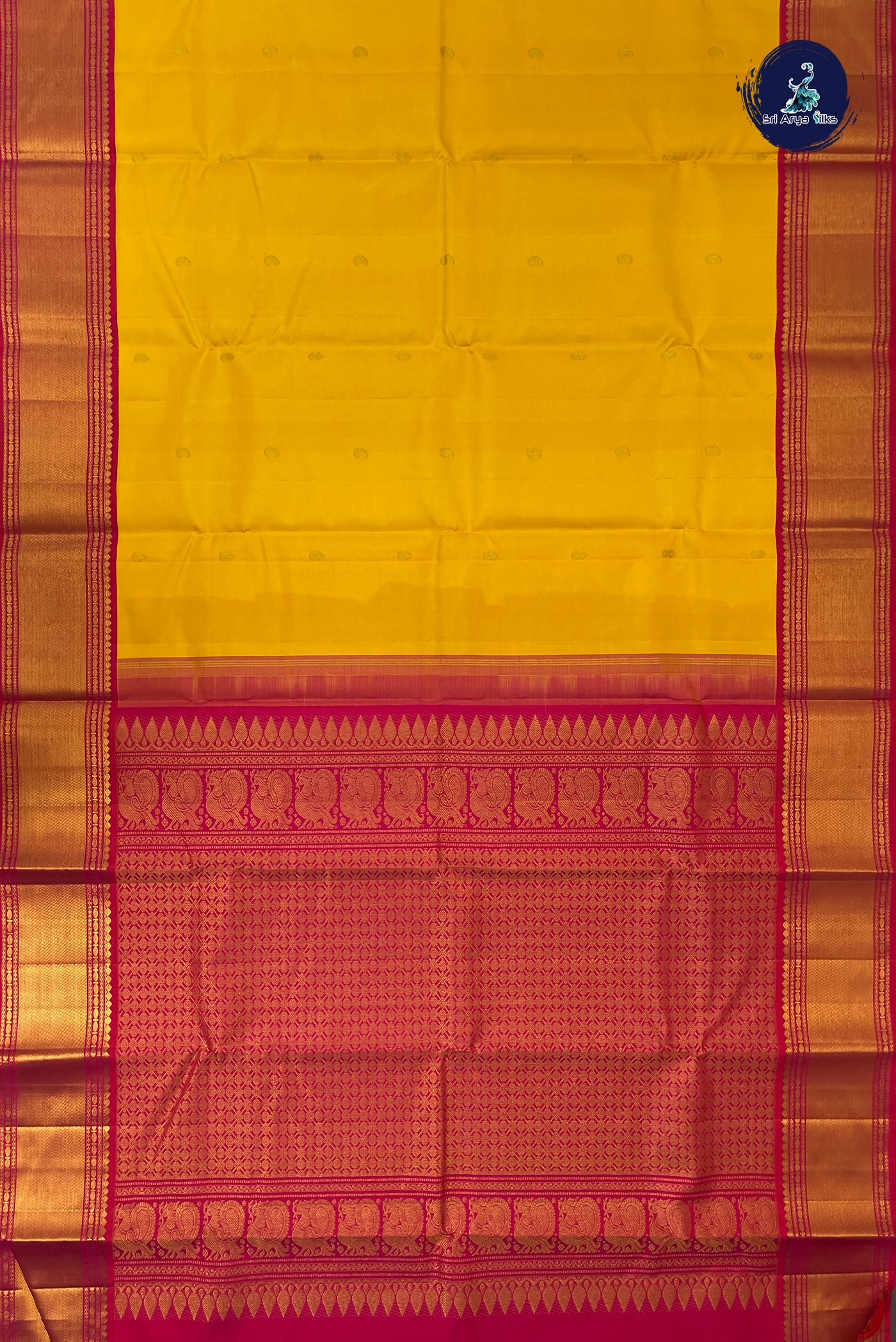 Yellow Korvai Contrast Silk Saree With Zari Buttas Pattern