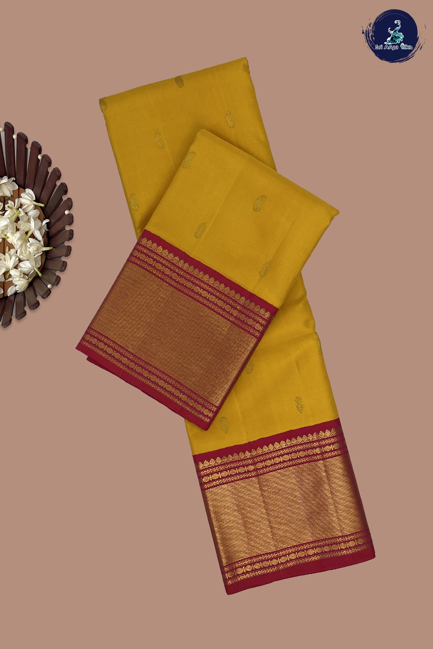 Yellow Korvai Contrast Silk Saree With Zari Buttas Pattern
