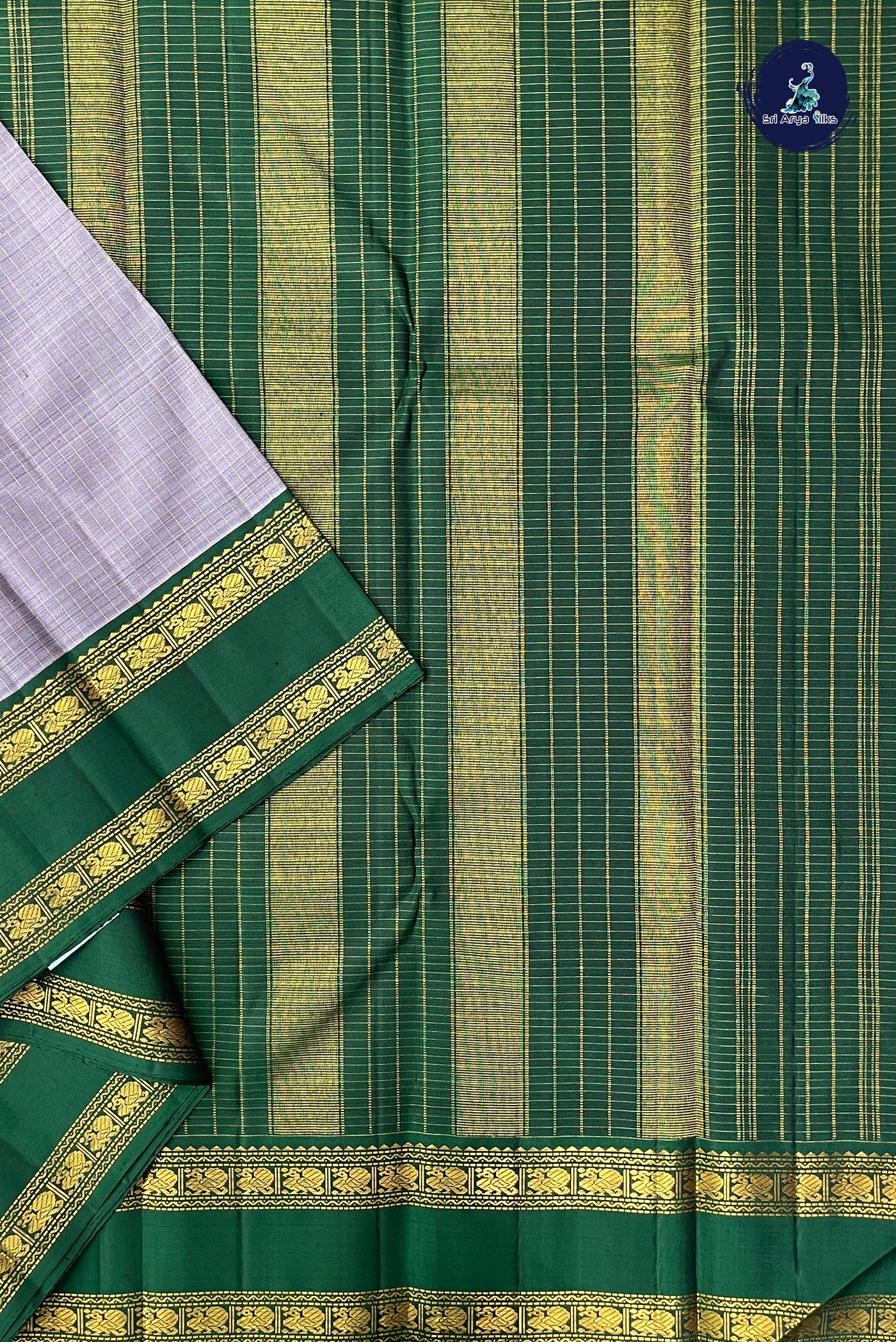 Greyish Lavender Checked Saree With Zari Checked Pattern