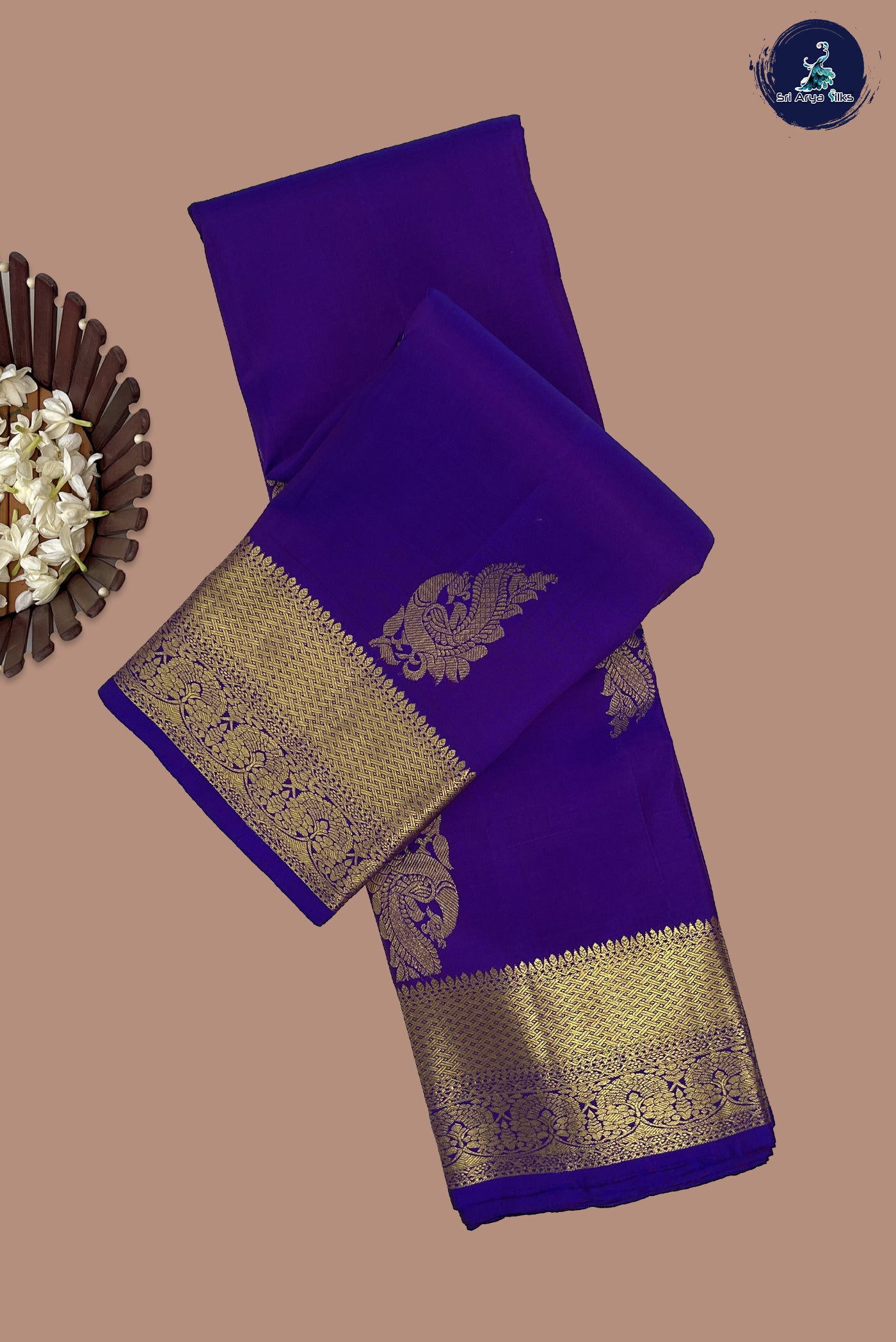Violet Traditional Silk Saree With Zari Buttas Pattern