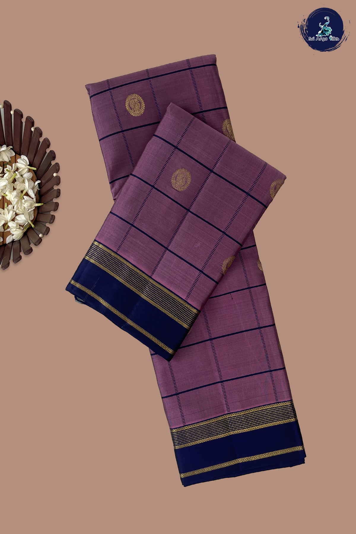Mauve Traditional Silk Saree With Checked Pattern