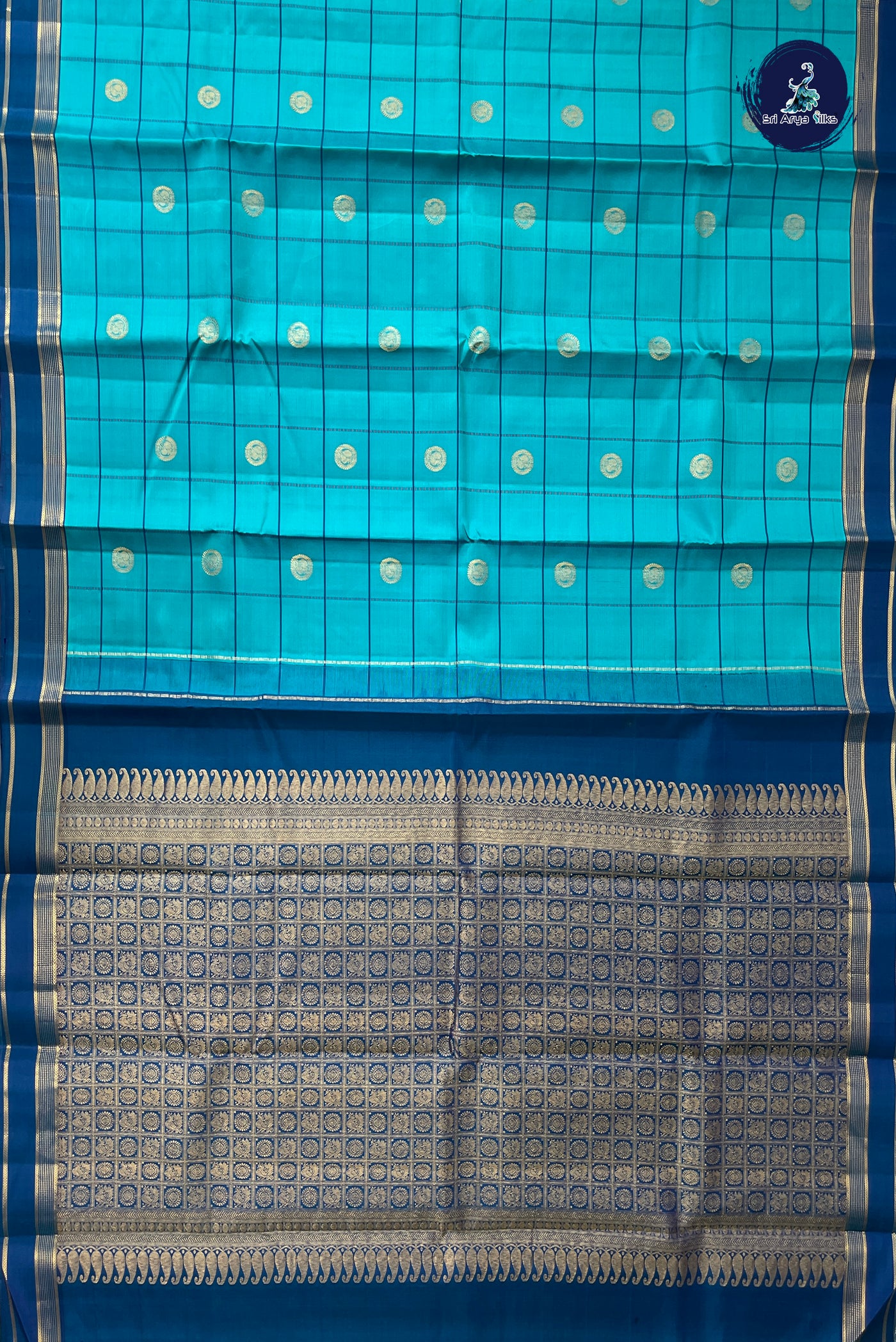 Blue Traditional Silk Saree With Checked Pattern