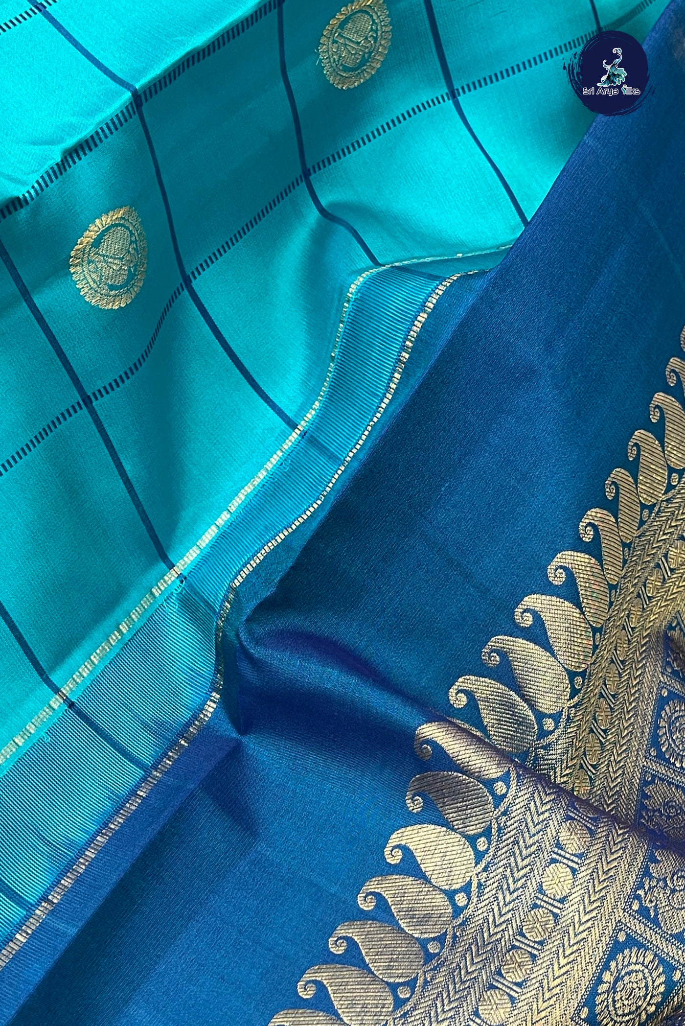Blue Traditional Silk Saree With Checked Pattern