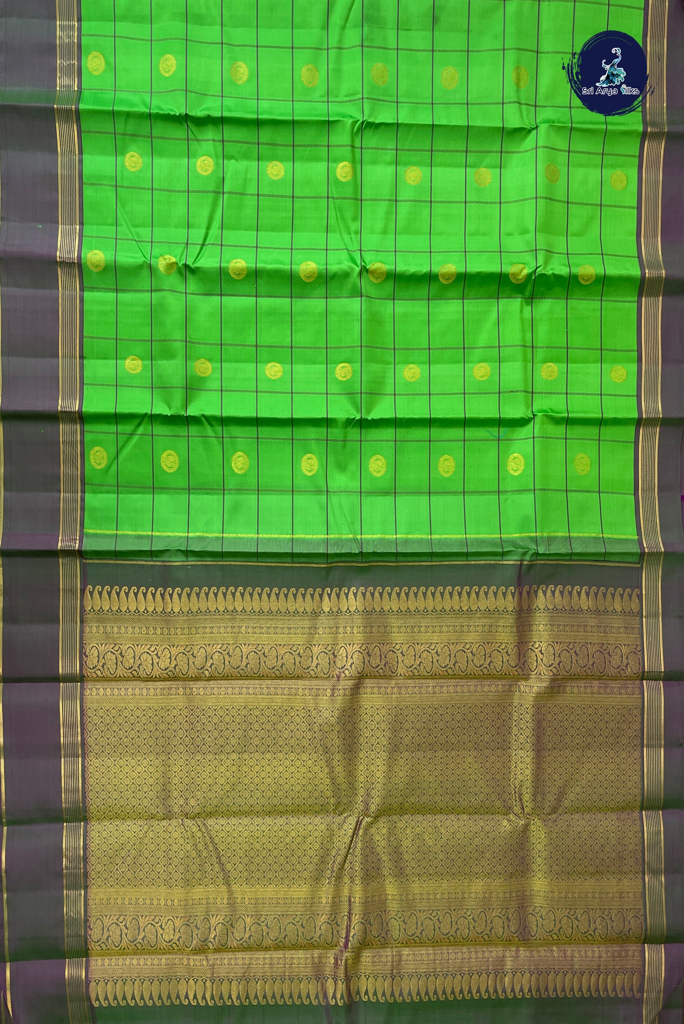Parrot Green Traditional Silk Saree With Checked Pattern