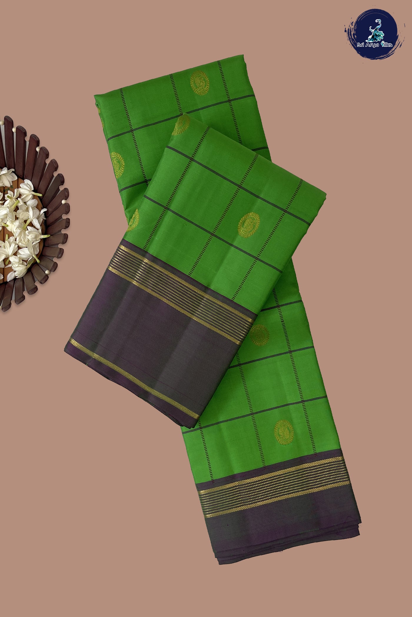 Parrot Green Traditional Silk Saree With Checked Pattern