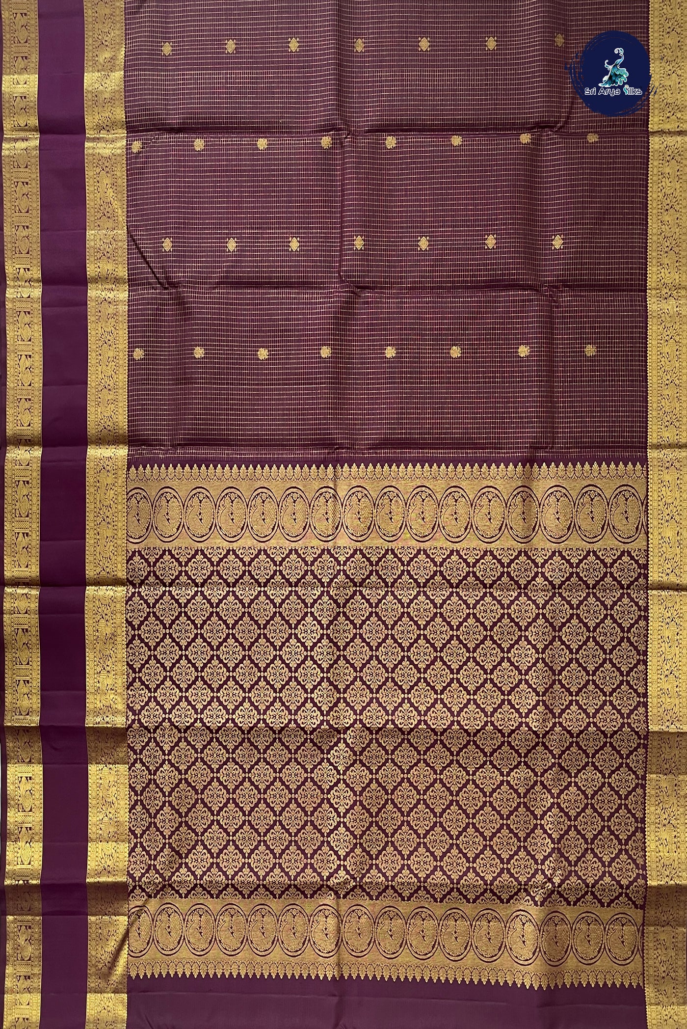 Brown Checked Saree With Zari Checked Pattern