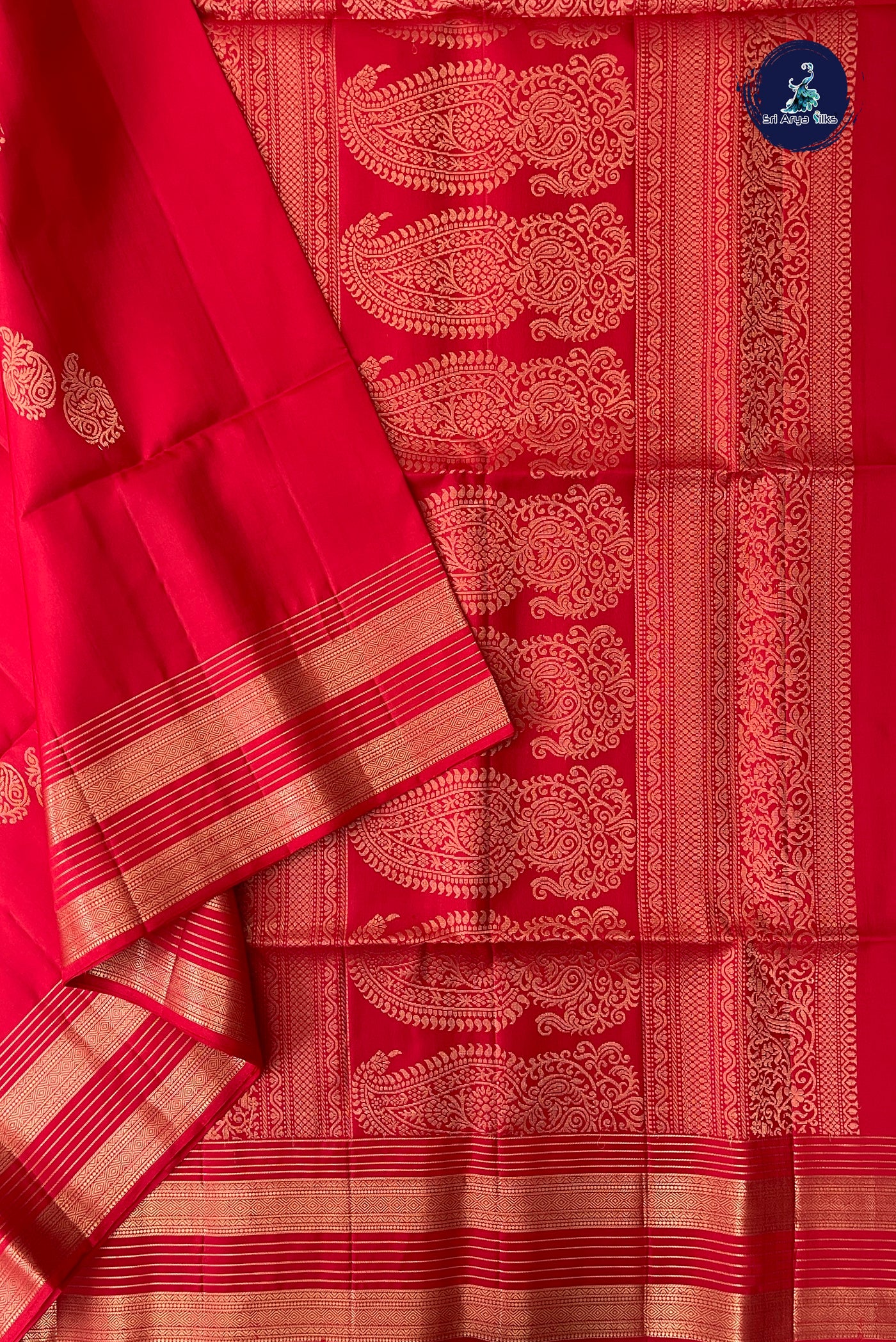 Red Soft Silk Saree With Zari Buttas Pattern