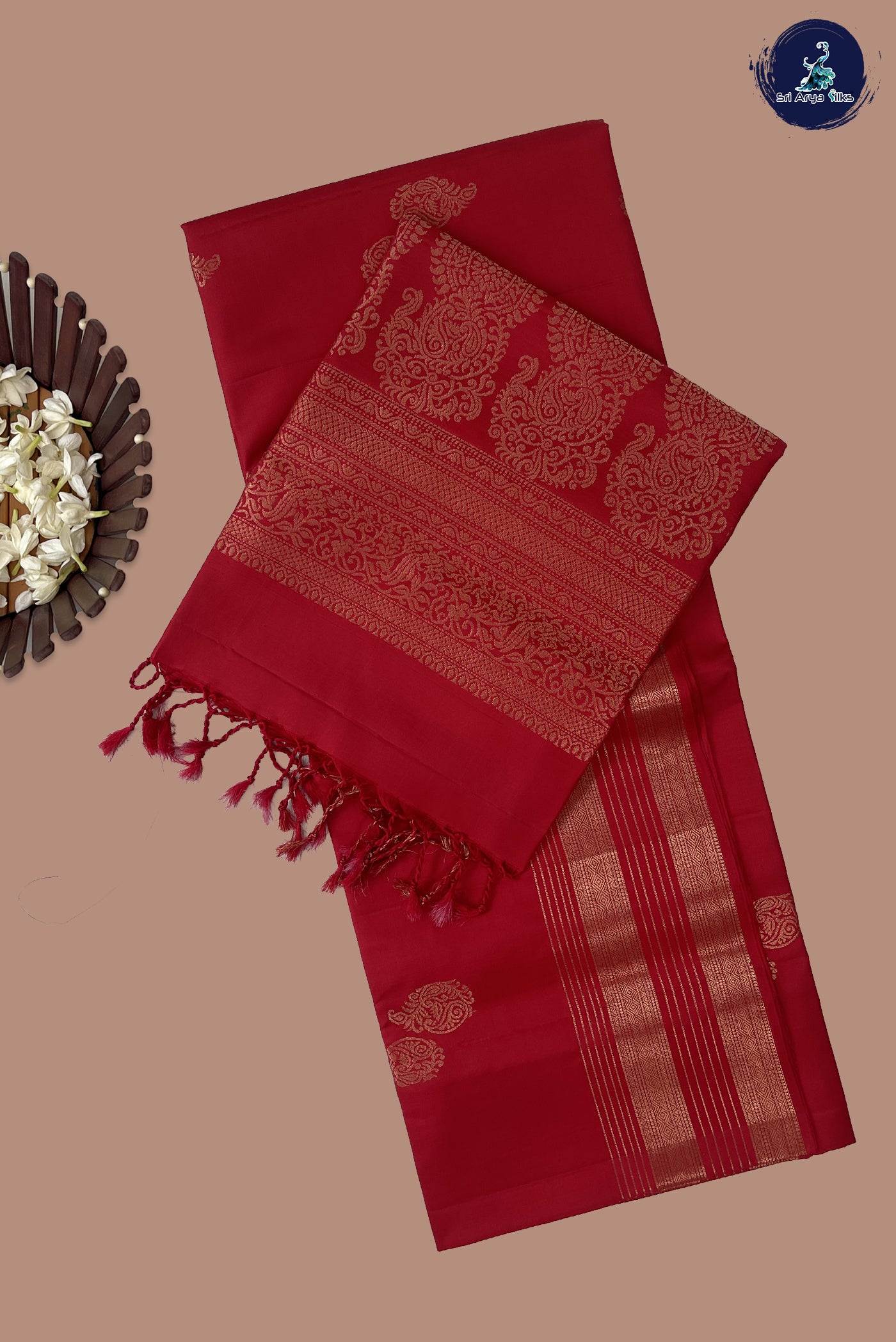 Red Soft Silk Saree With Zari Buttas Pattern