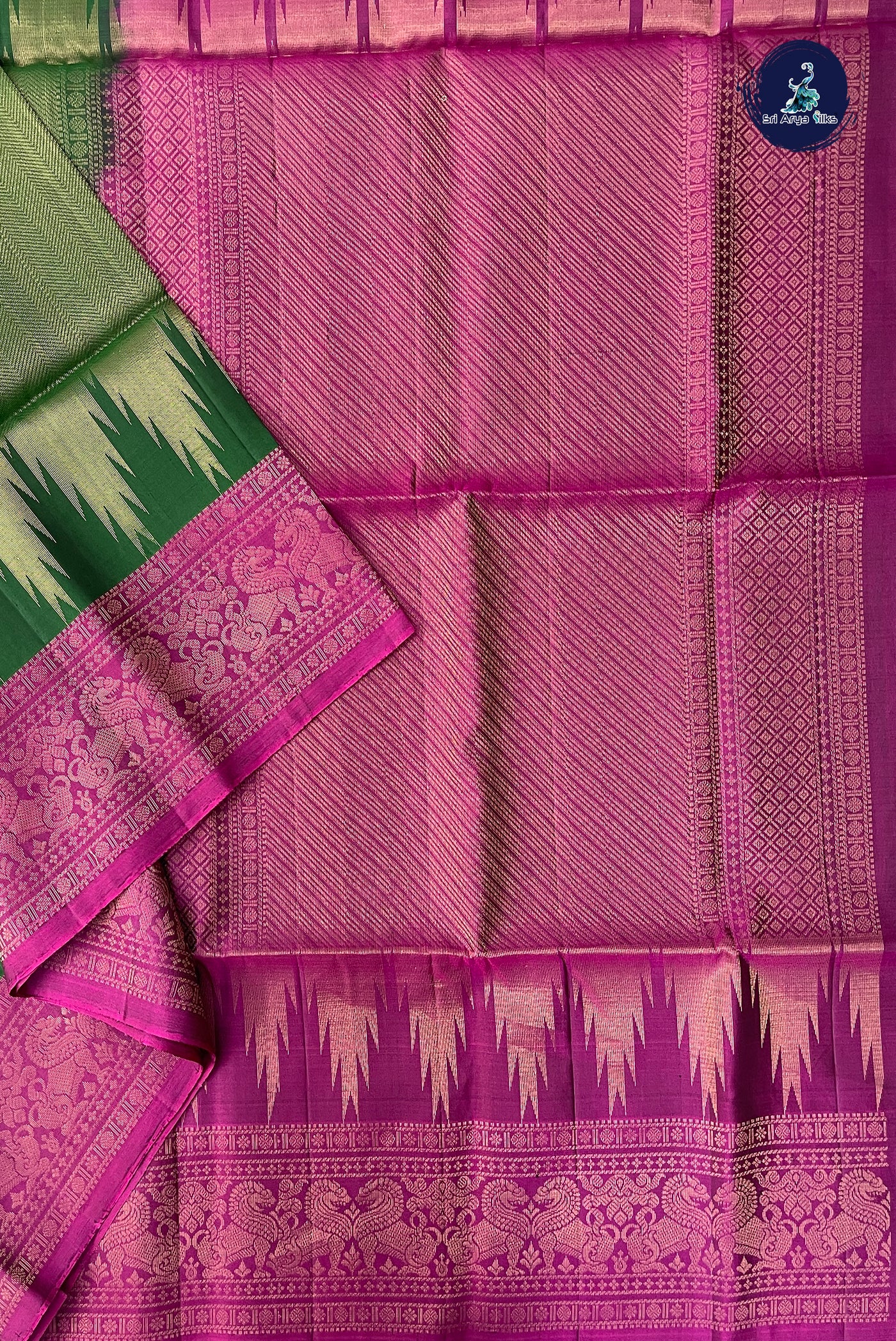 Dark Green Soft Silk Saree With Tissue Brocade Pattern
