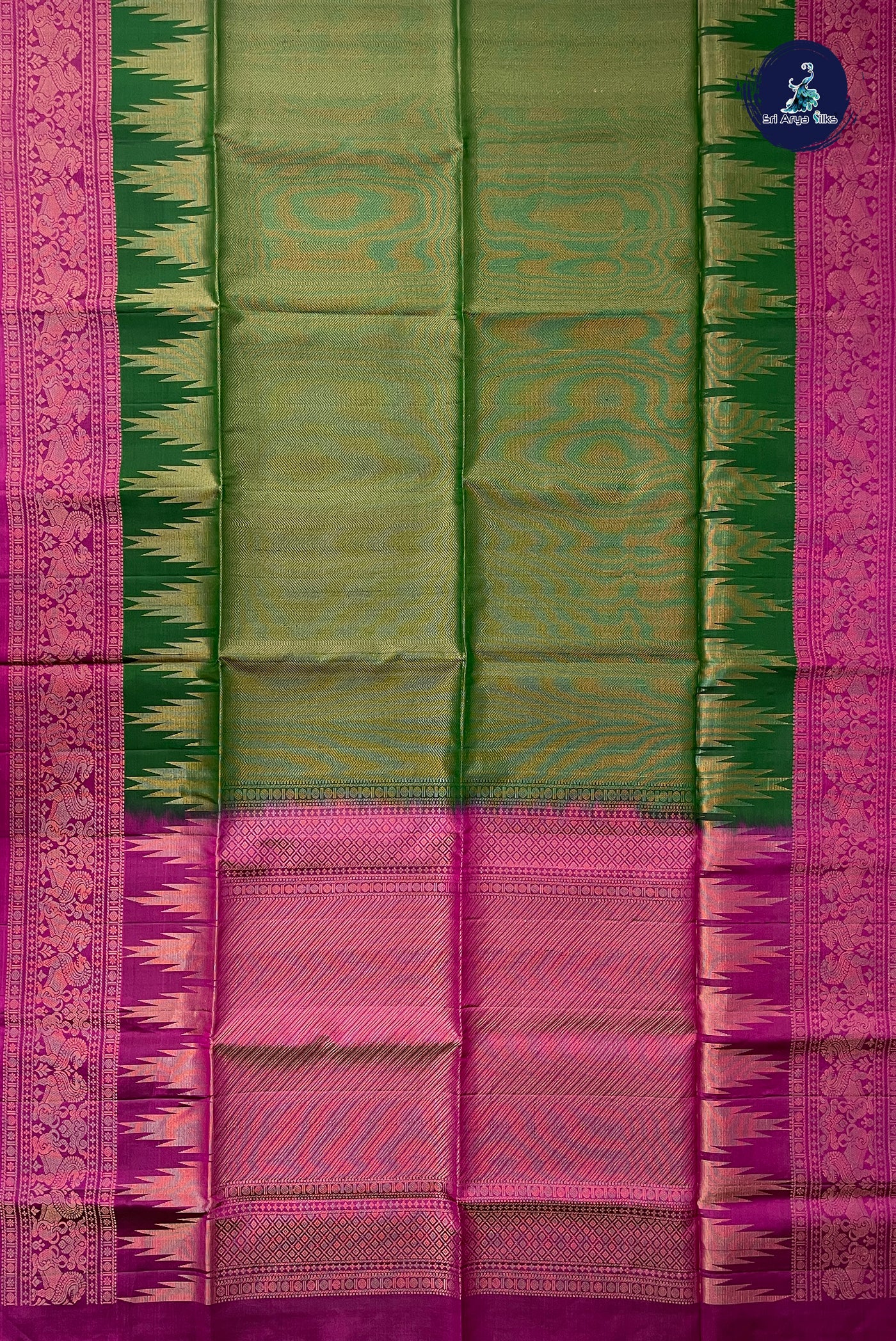 Dark Green Soft Silk Saree With Tissue Brocade Pattern