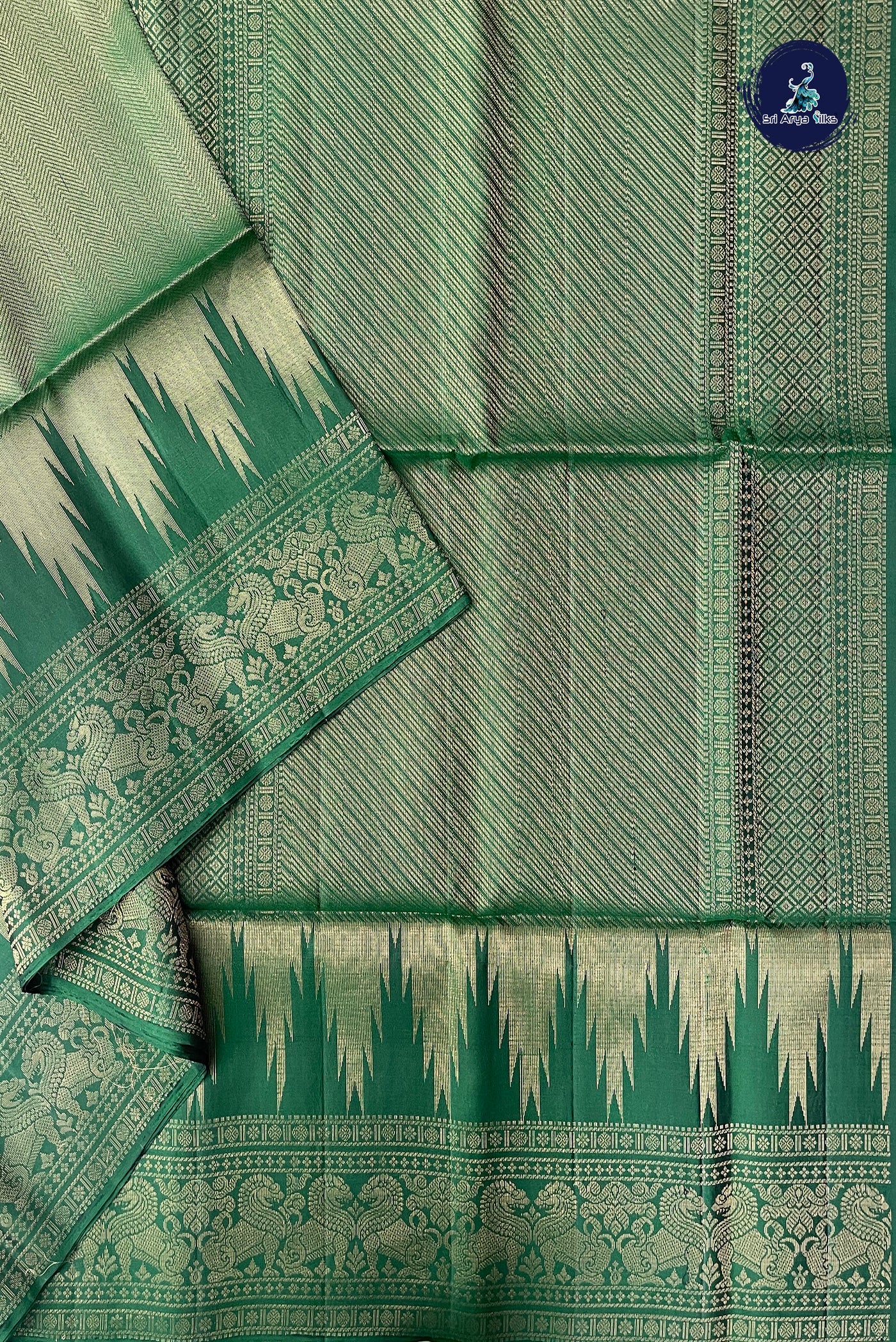 Dark Green Soft Silk Saree With Tissue Brocade Pattern