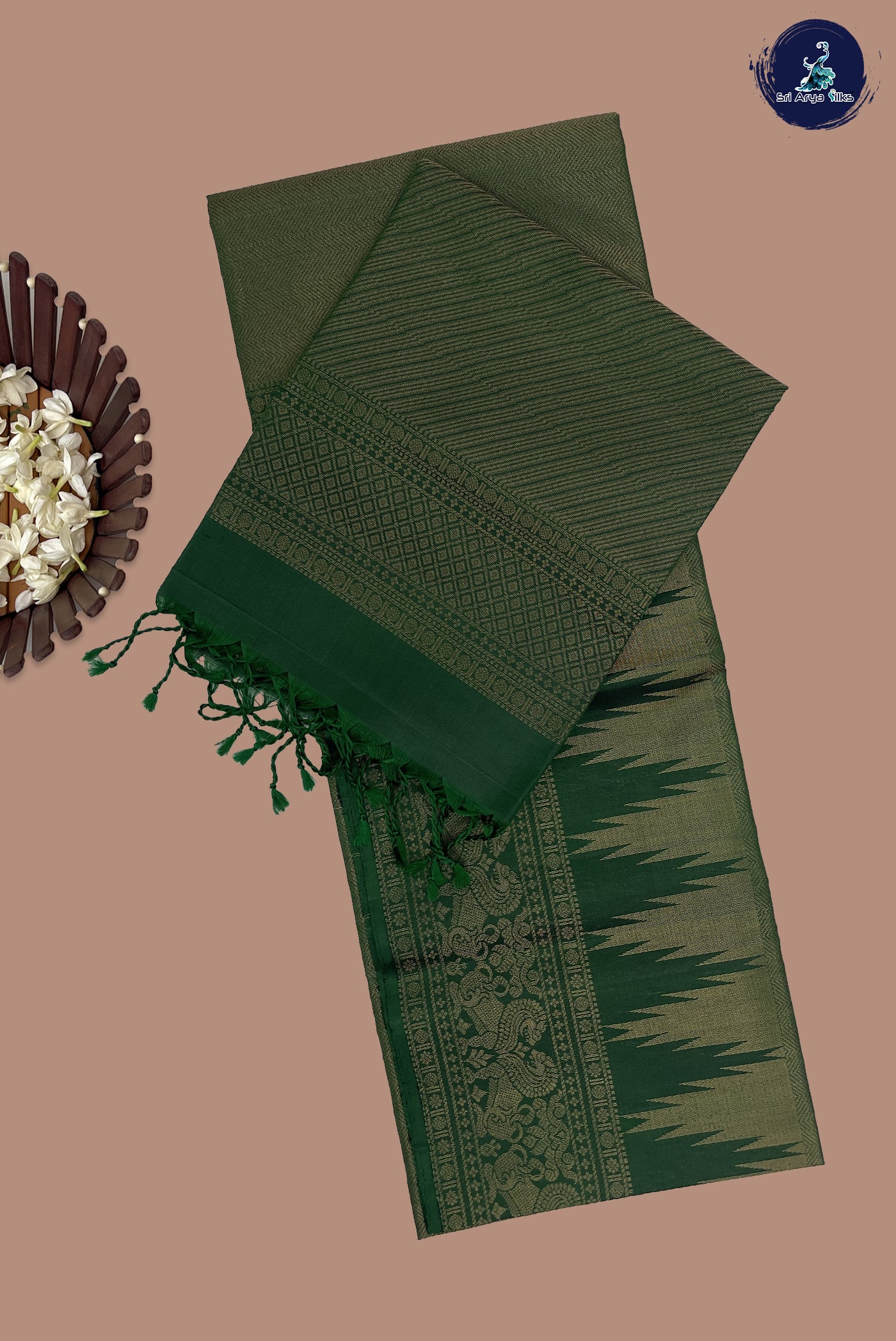 Dark Green Soft Silk Saree With Tissue Brocade Pattern