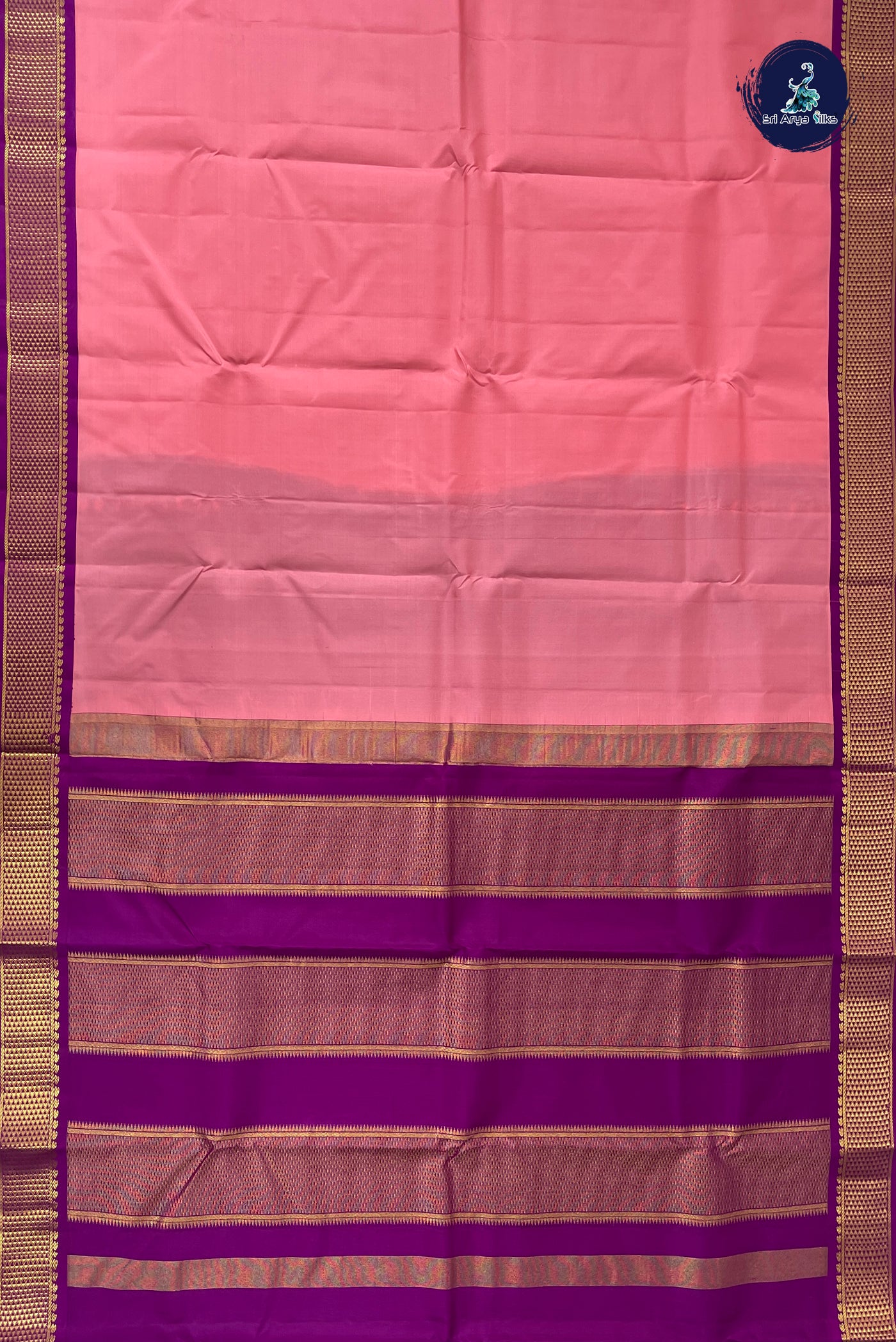 Light Pink Korvai Contrast Silk Saree With Plain Pattern